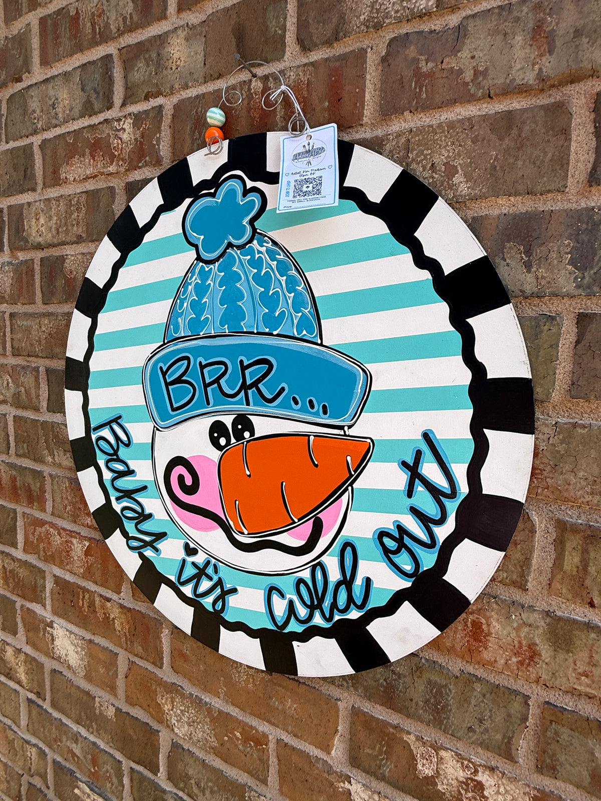 Baby It's Cold Out Round Hand Painted Snowman Door Hanger
