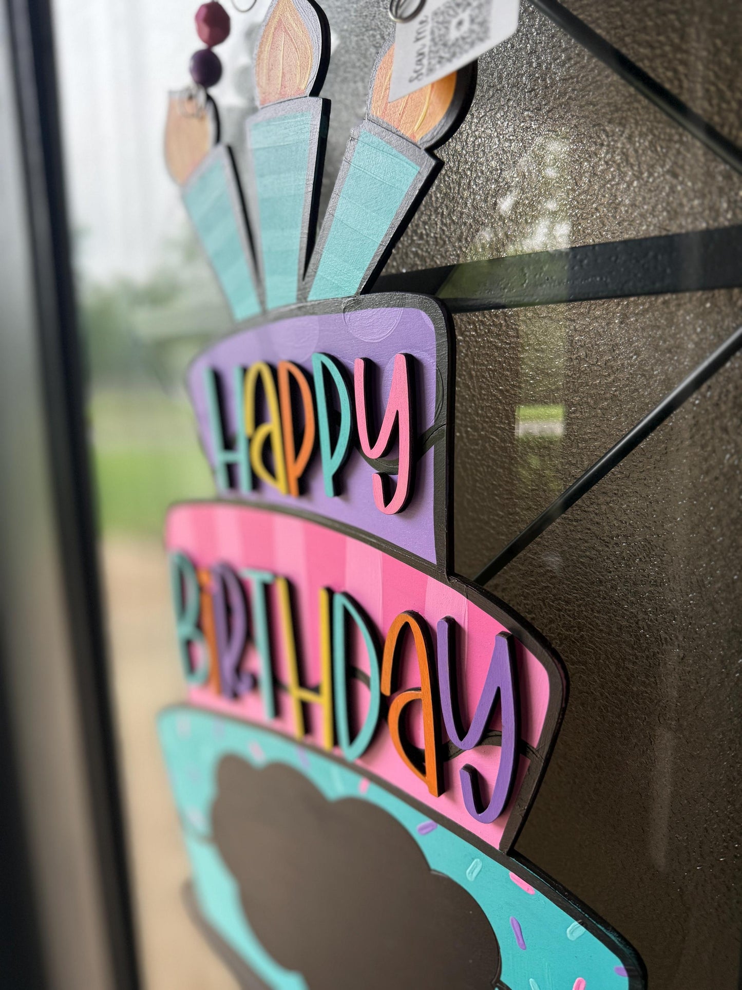 Happy Birthday Door Hanger, 3D words and Chalkboard (14"x23")