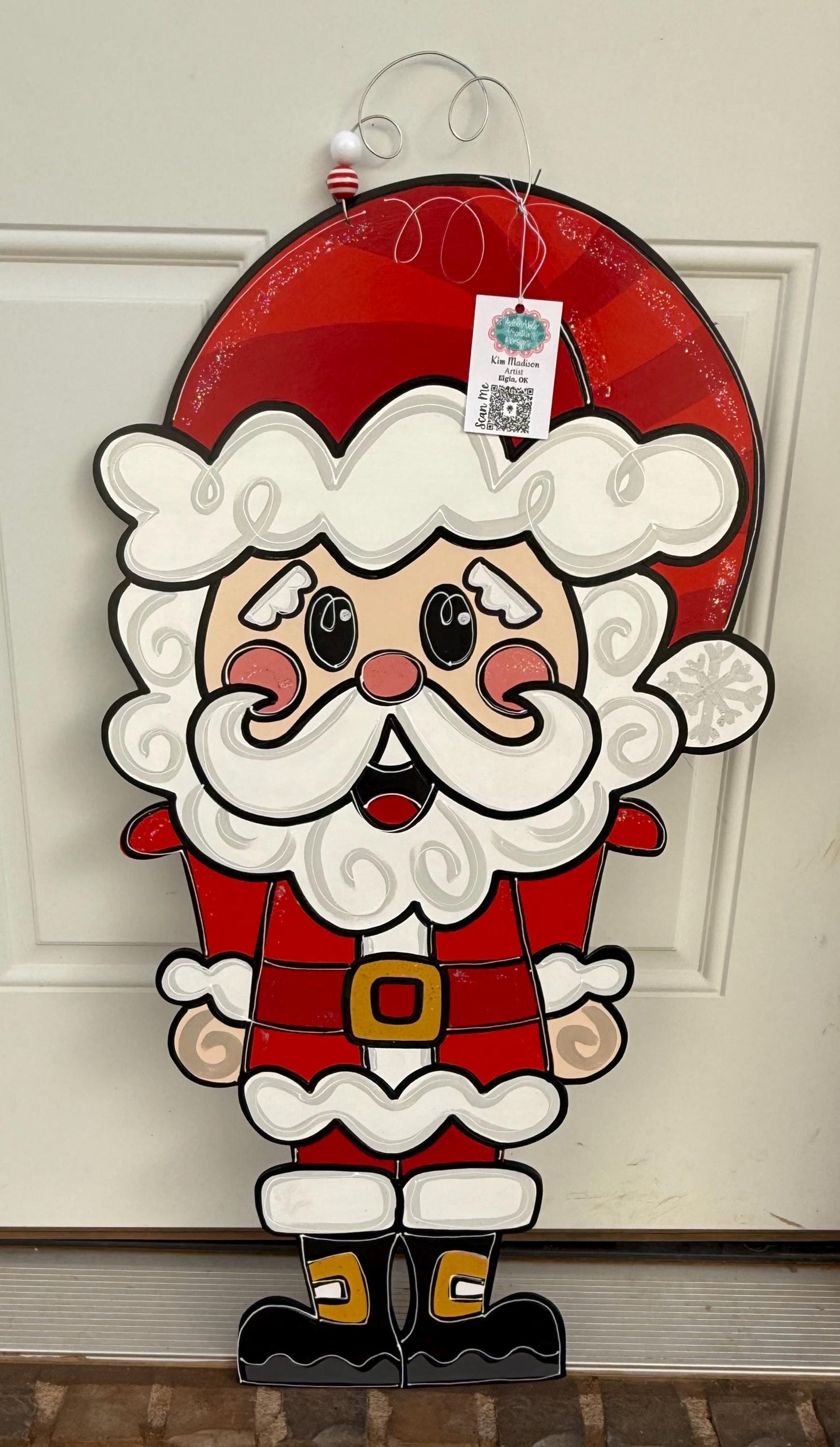Giant Santa Door Hanger, Hand Painted Birch, Christmas Decor (18”x34)