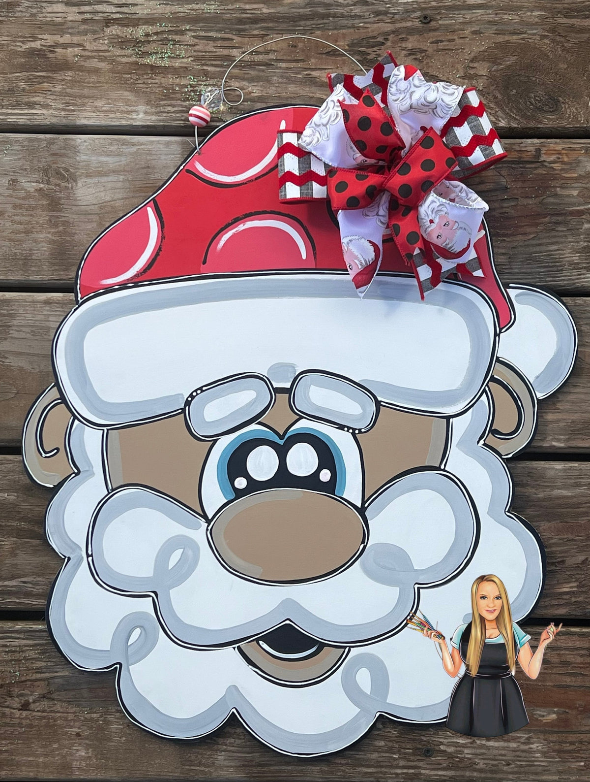 Hand Painted Santa Claus Head Door Hanger, Christmas Decor