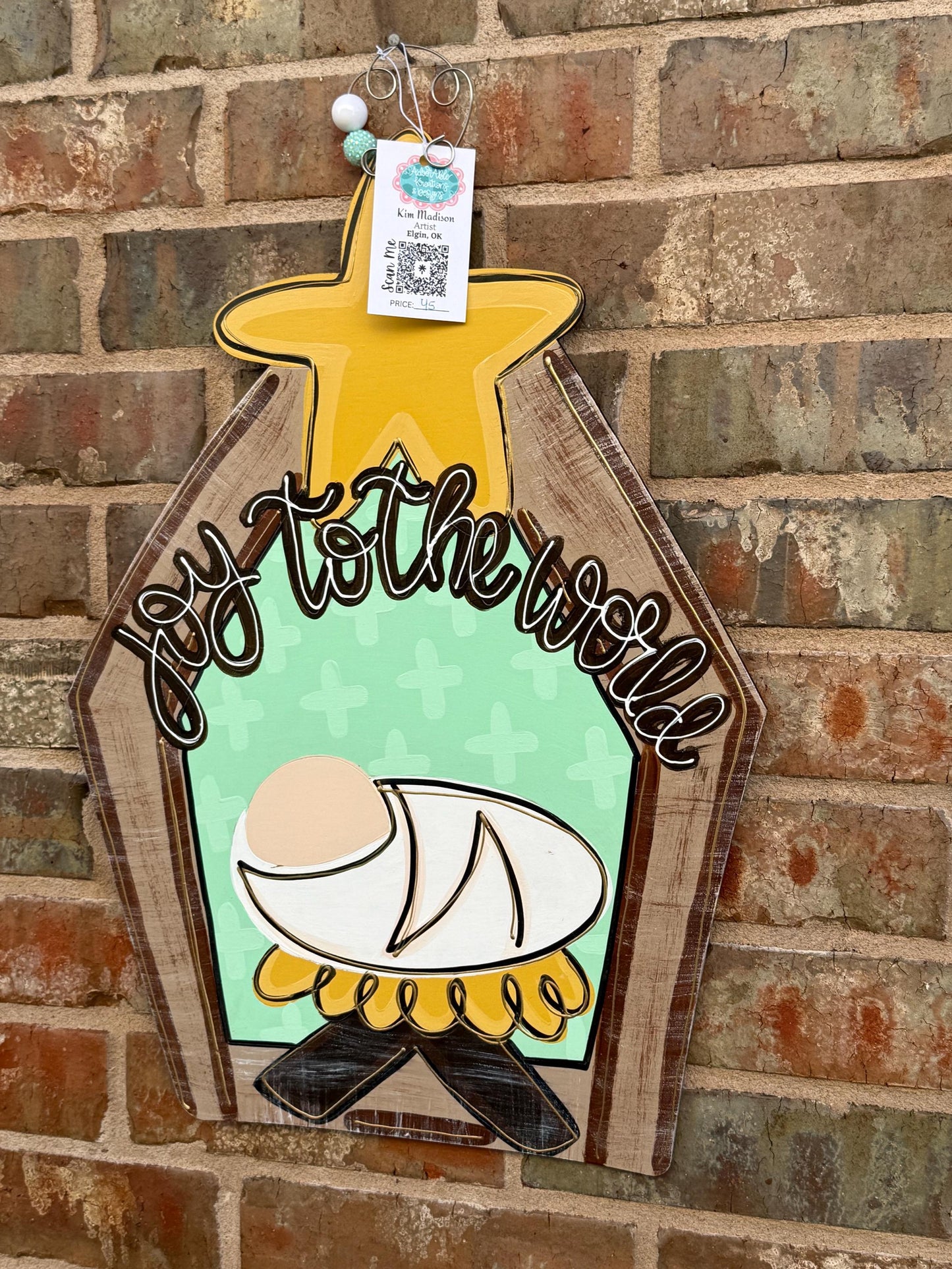 Joy to the World Nativity Door Hanger: Laser Cut Birch, Hand Painted