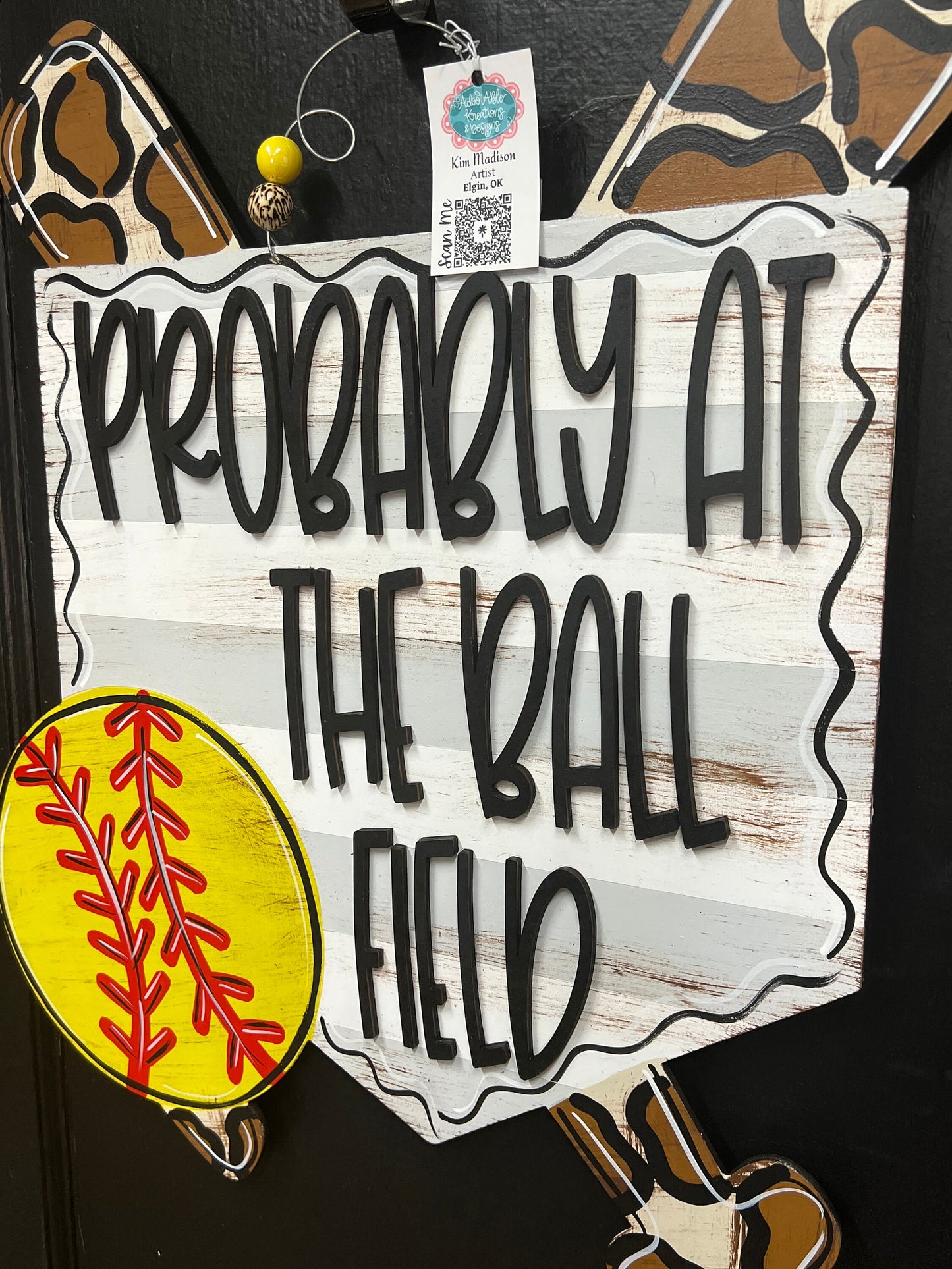 Ball Field Door Hanger, Baseball Softball Decor (20”x23")