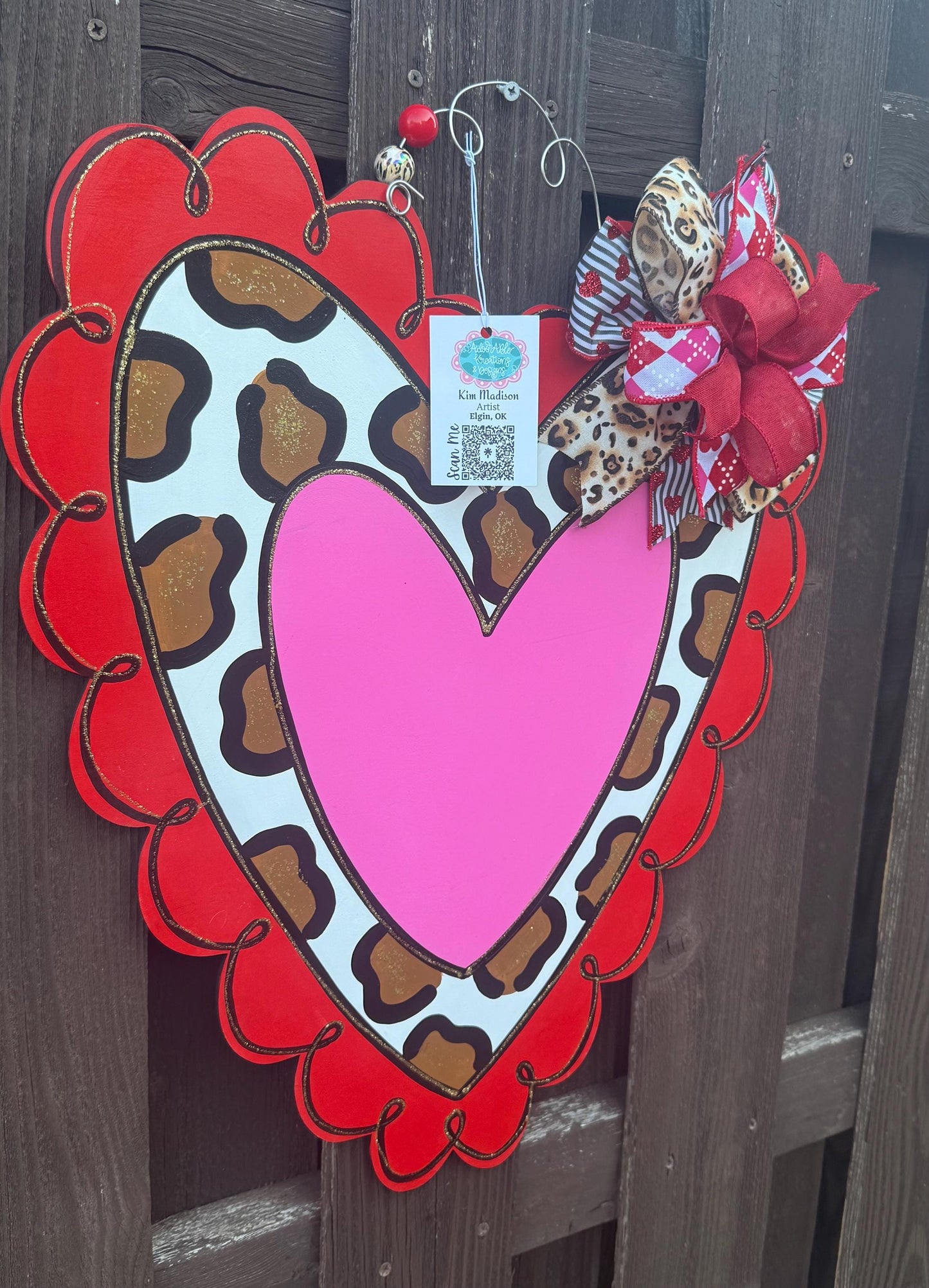 Valentine red leopard Heart door hanger, 19.5”x23”