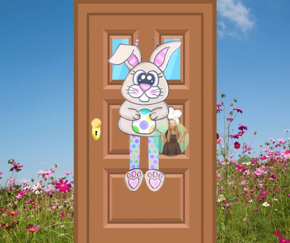 Easter Bunny Ribbon Legs Door Hanger, Spring Decor