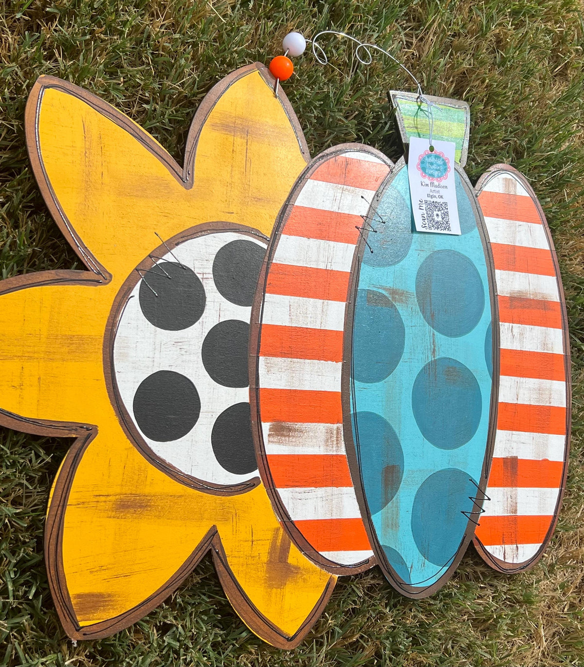 Hand Painted Sunflower and Pumpkin Door Hanger, Fall Decor (18"x23")