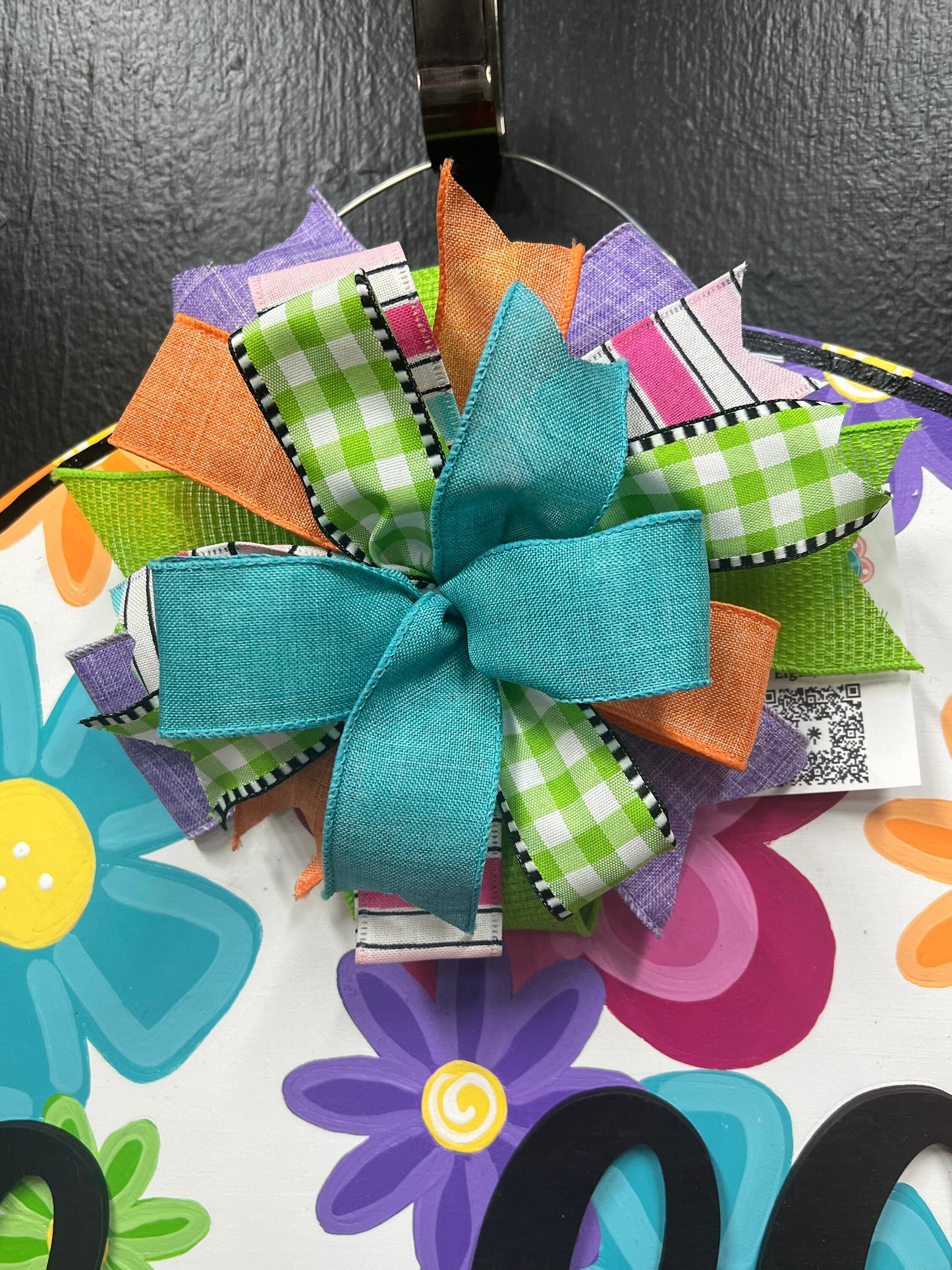 Floral Hello Door Hanger, Colorful Summer Wreath, 22" Round