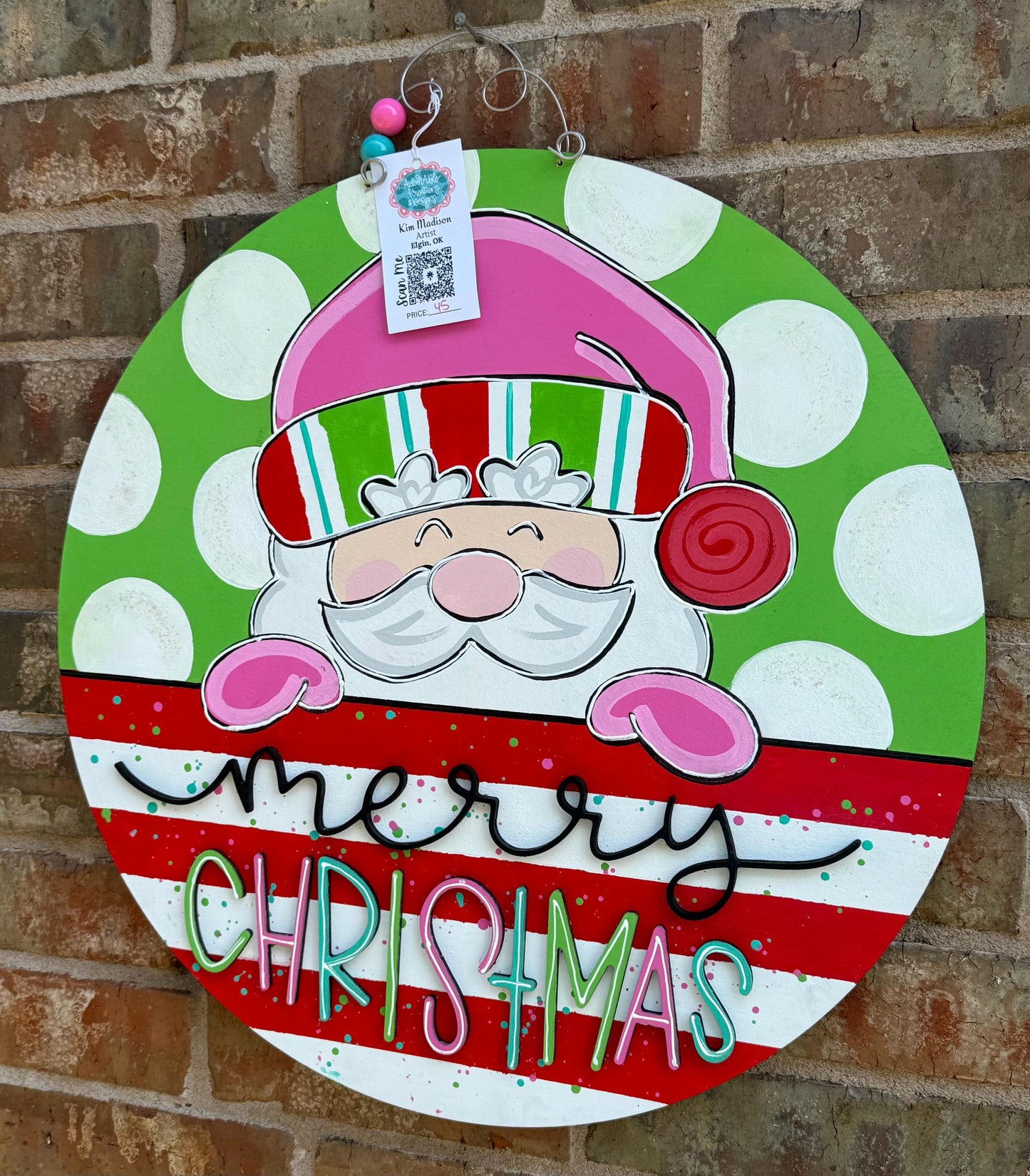 Hand Painted Santa Door Hanger: Christmas Decor, 21" Birch Round