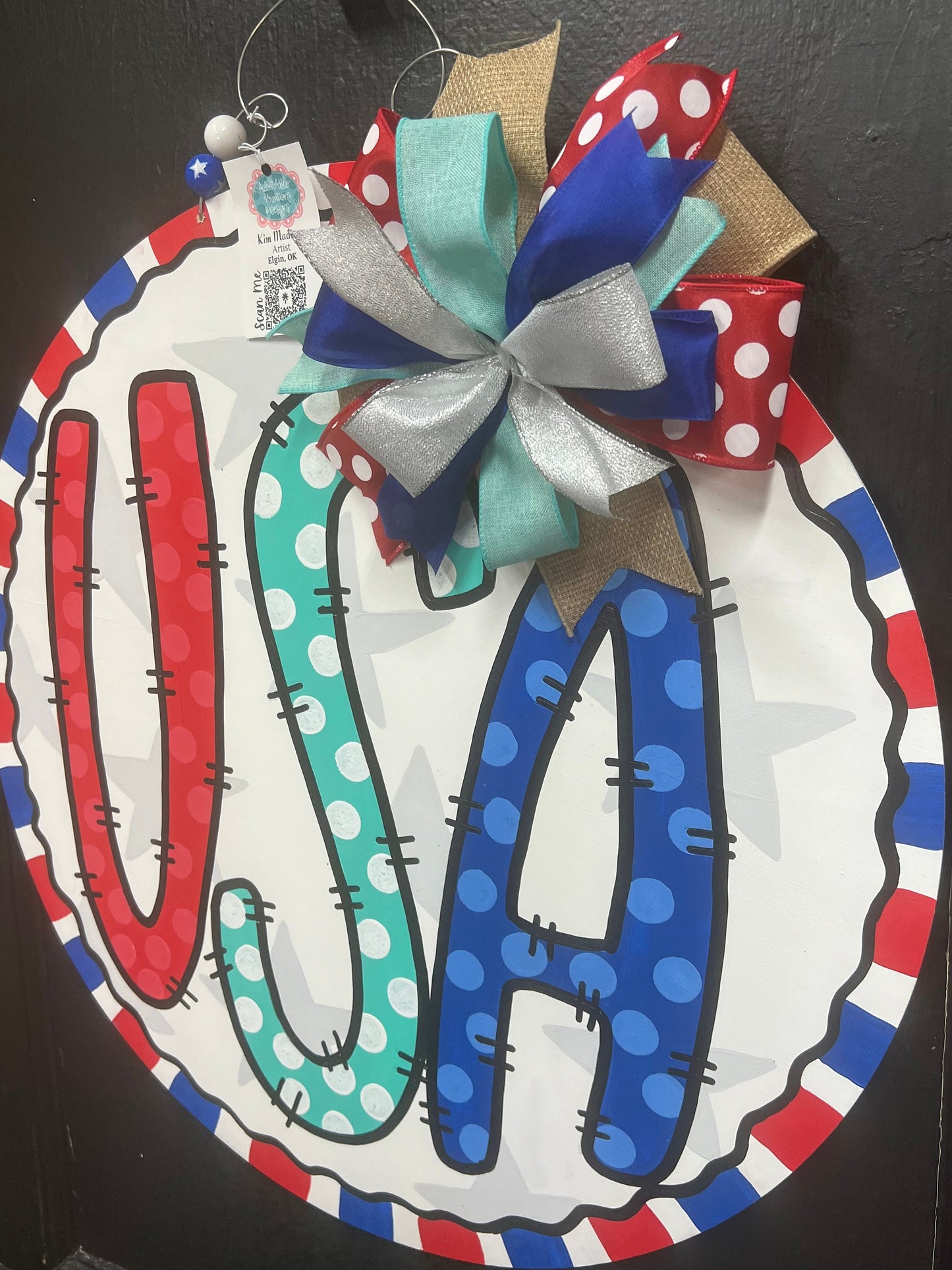 USA Round Door Hanger, Patriotic Decor, 21" Independence Day