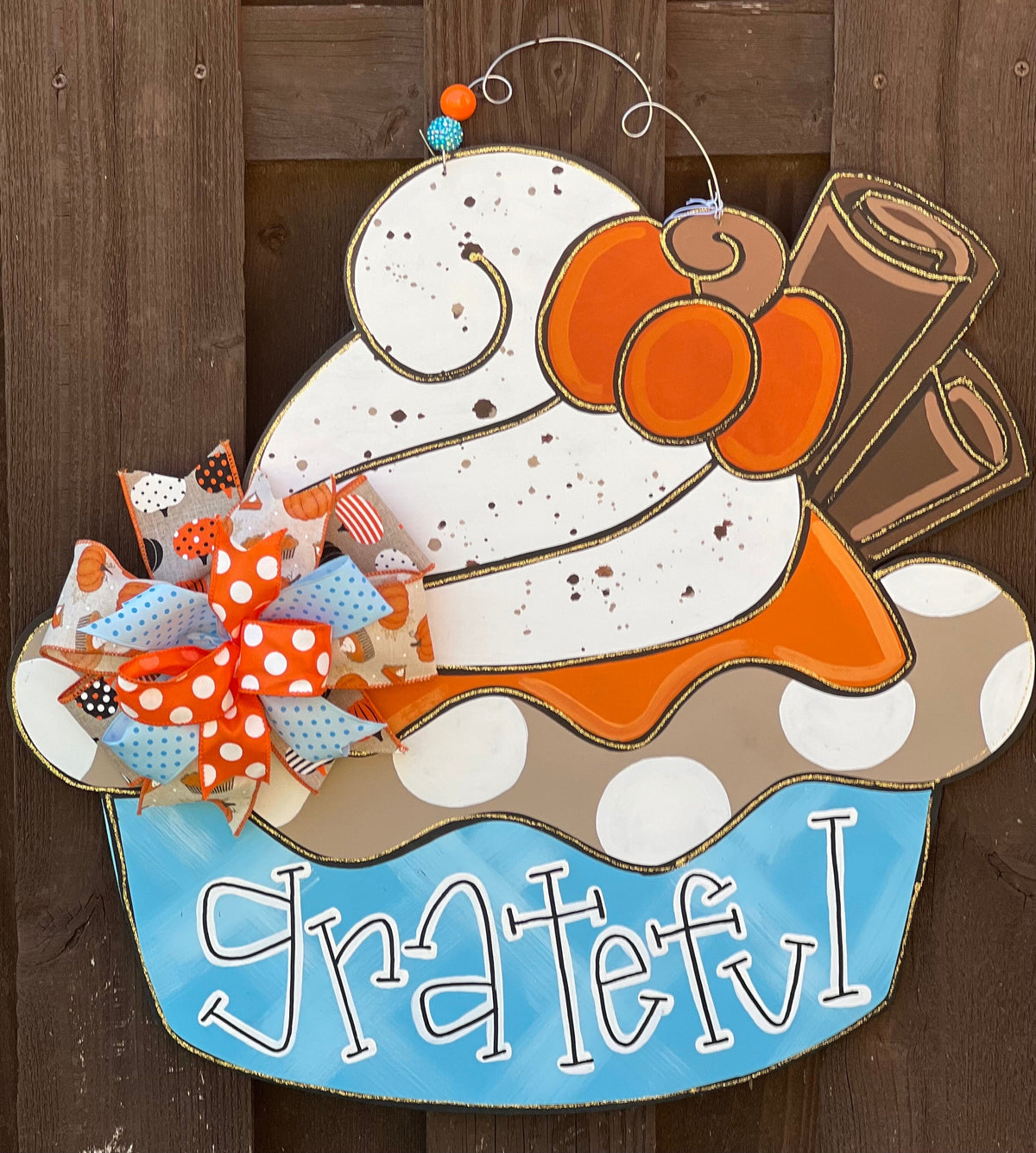 Hand Painted Pumpkin Pie Door Hanger, Fall Thanksgiving Decor