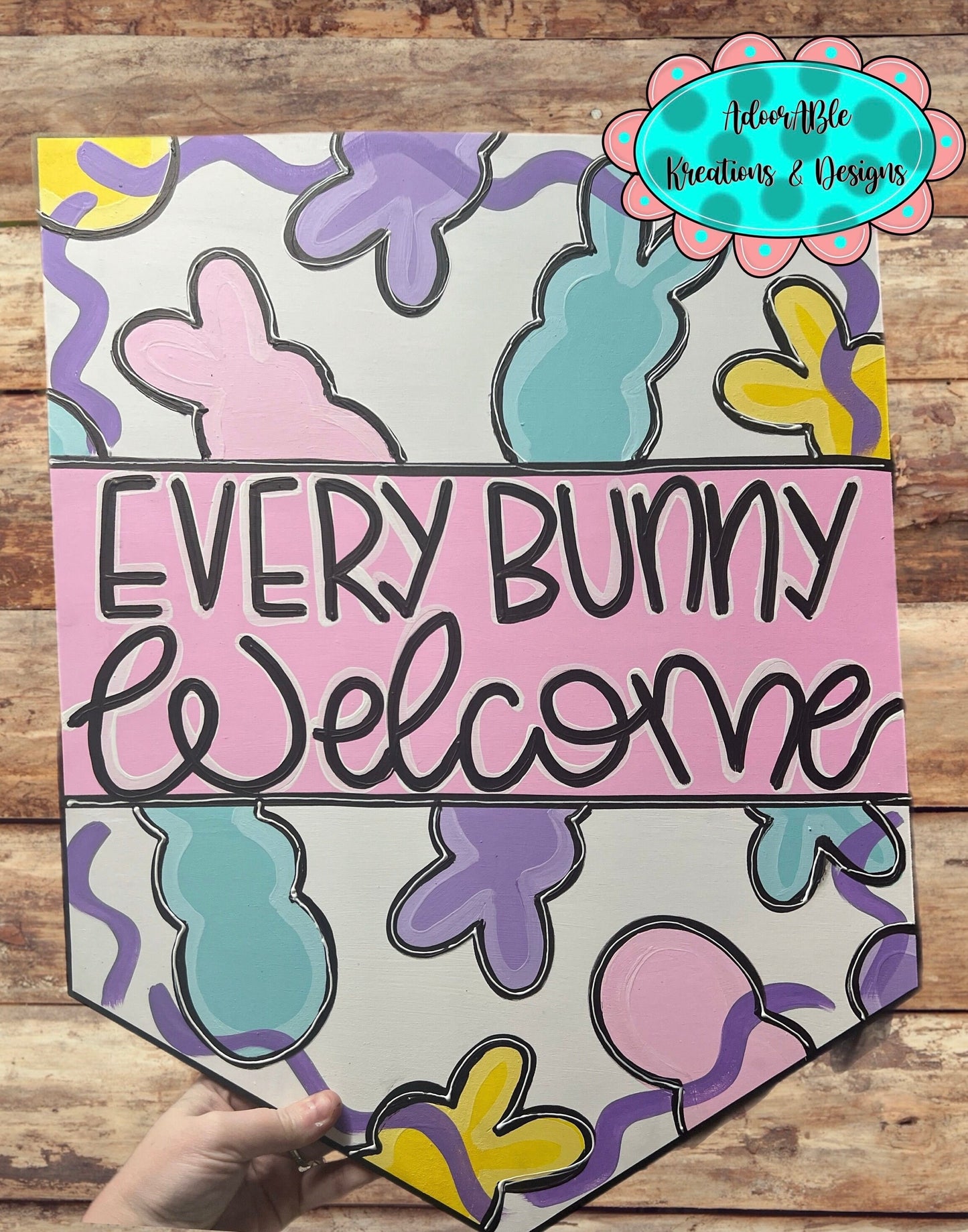 Peep Easter Door Hanger, Every Bunny Welcome Spring Decor, 19”x22”