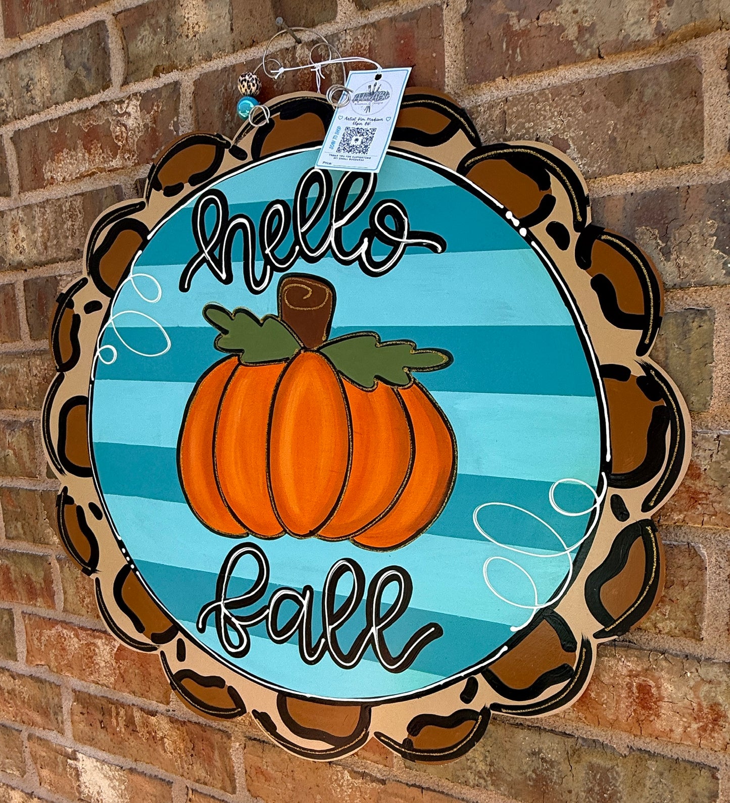 Hello Fall Scallop Pumpkin Door Hanger