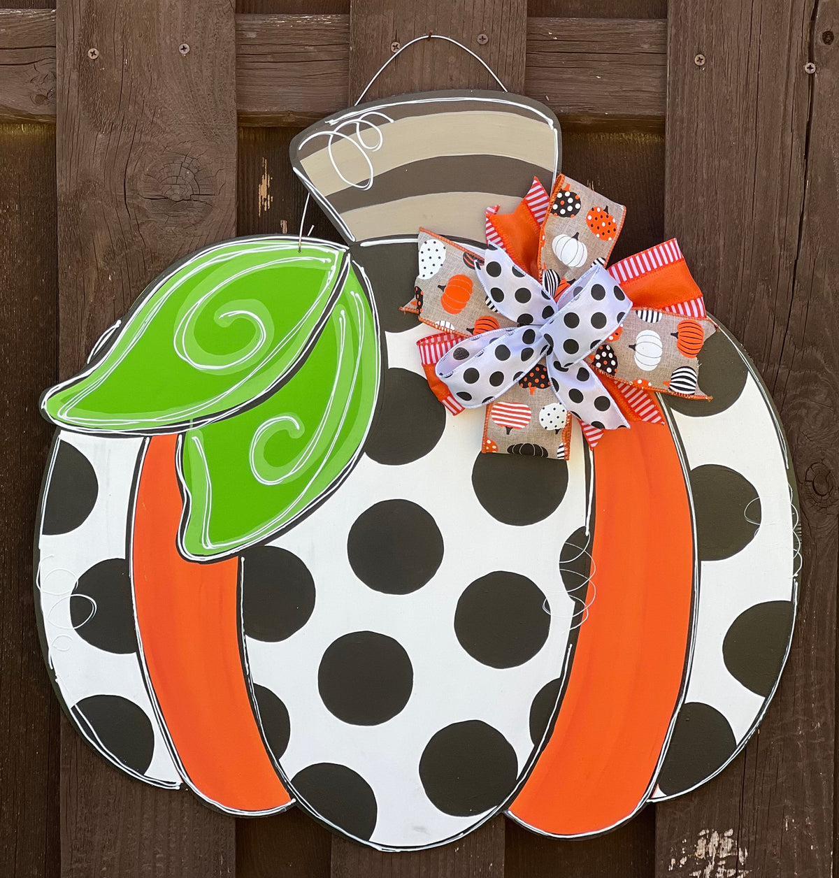 Polka Dot Pumpkin Door Hanger, Fall Decor, 21"x23"