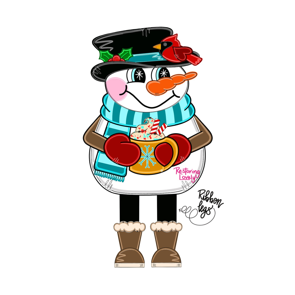 Cardinal Snowman Ribbon Legs - Restoring Lovely