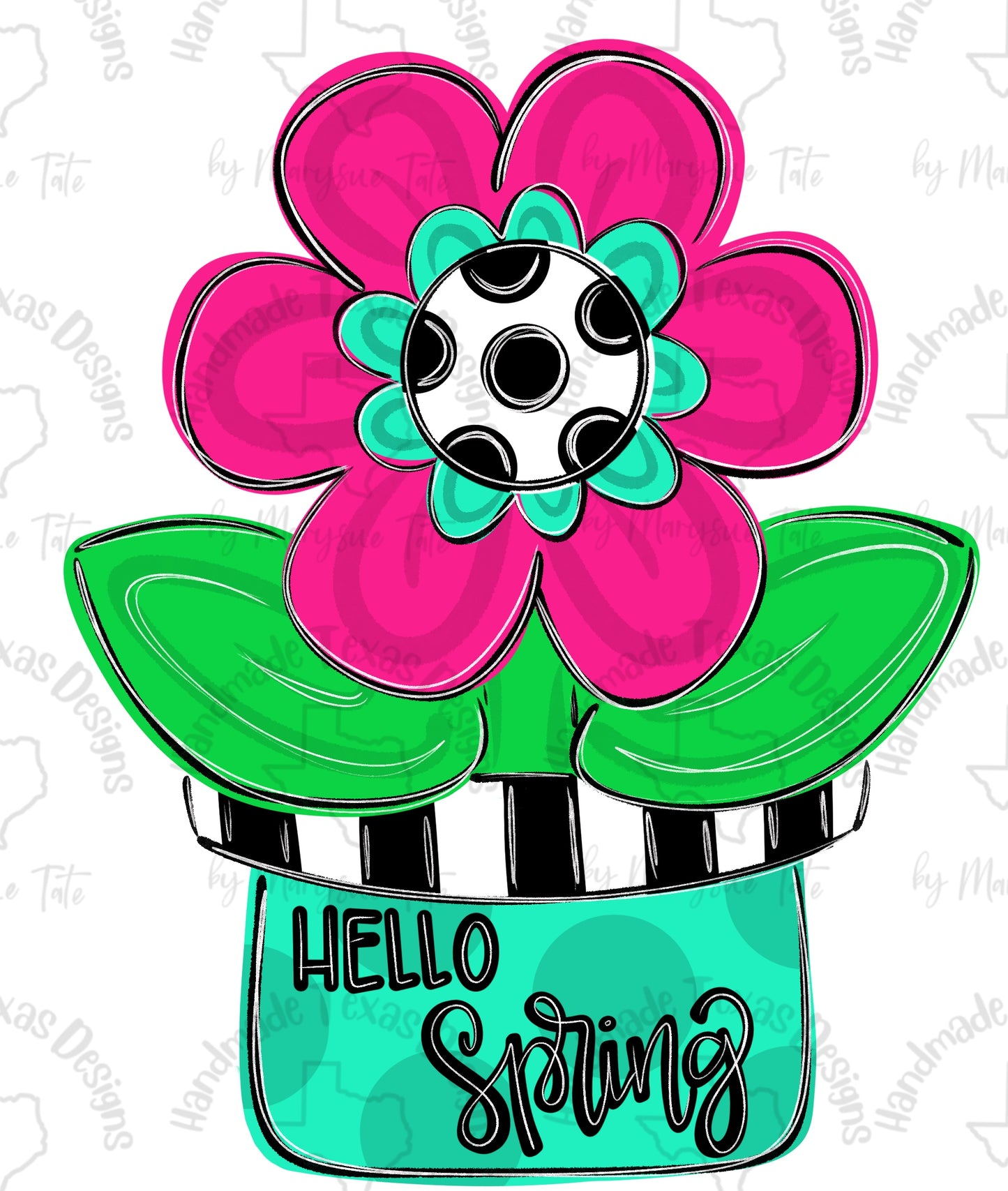 Hello Spring Flower Pot - Handmade Texas Designs