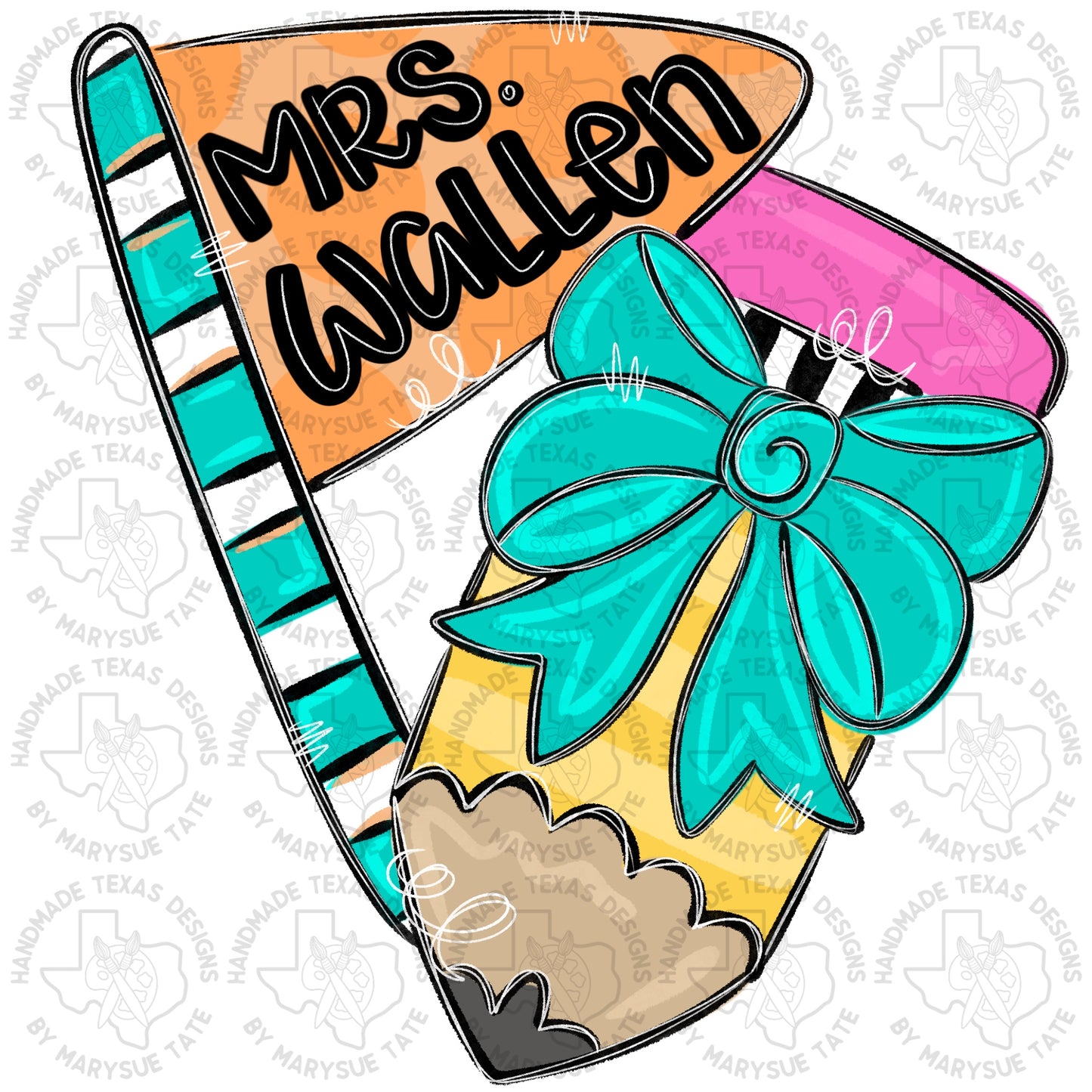 Pencil Flag Bow - Handmade Texas Designs