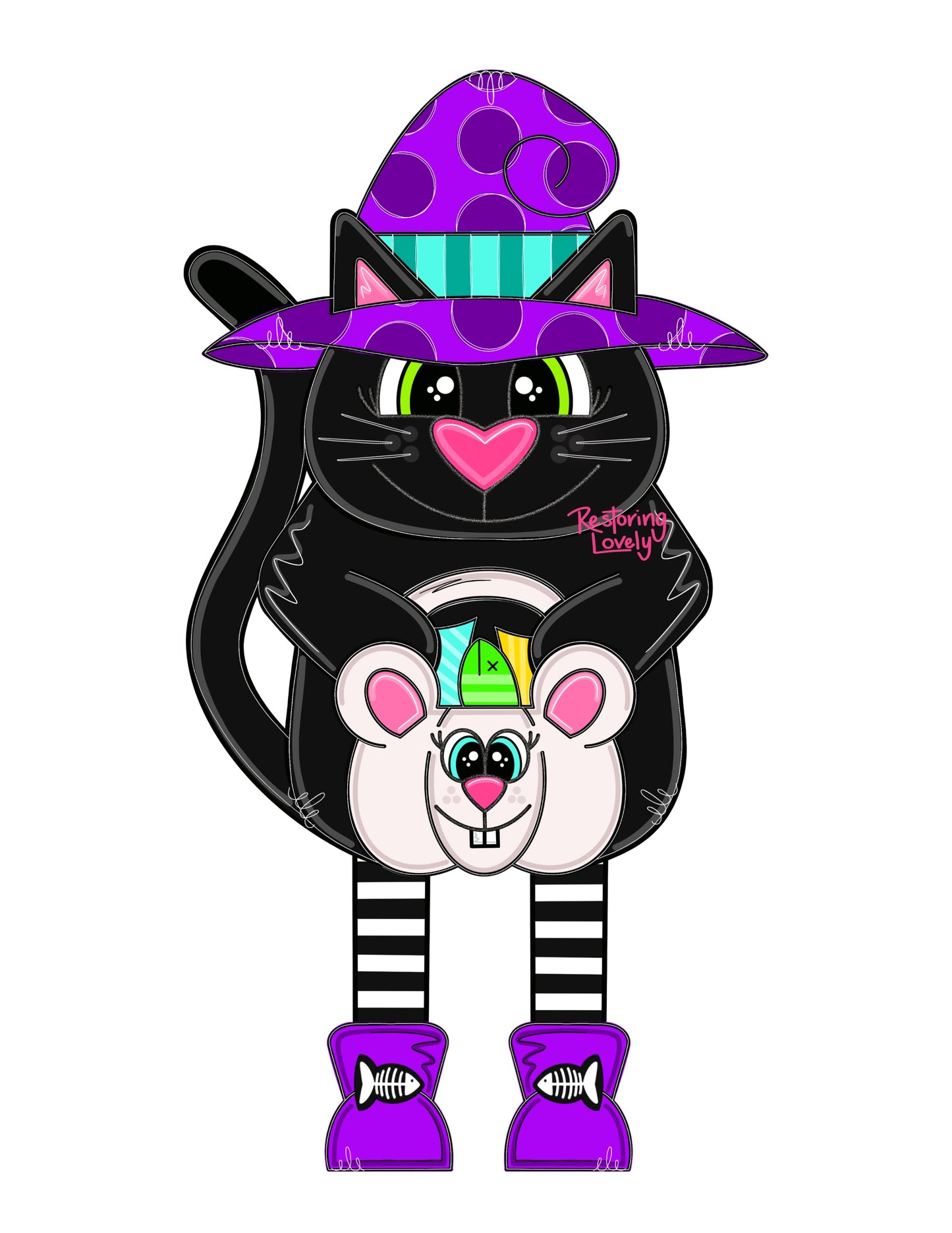 Ribbon Leg Witch Cat - Restoring Lovely