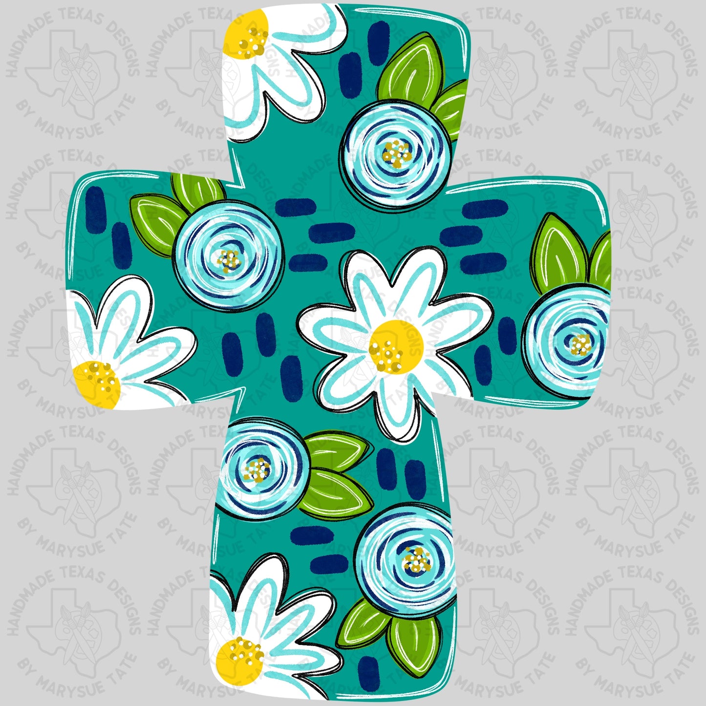 Teal Flower Cross - Handmade Texas Designs