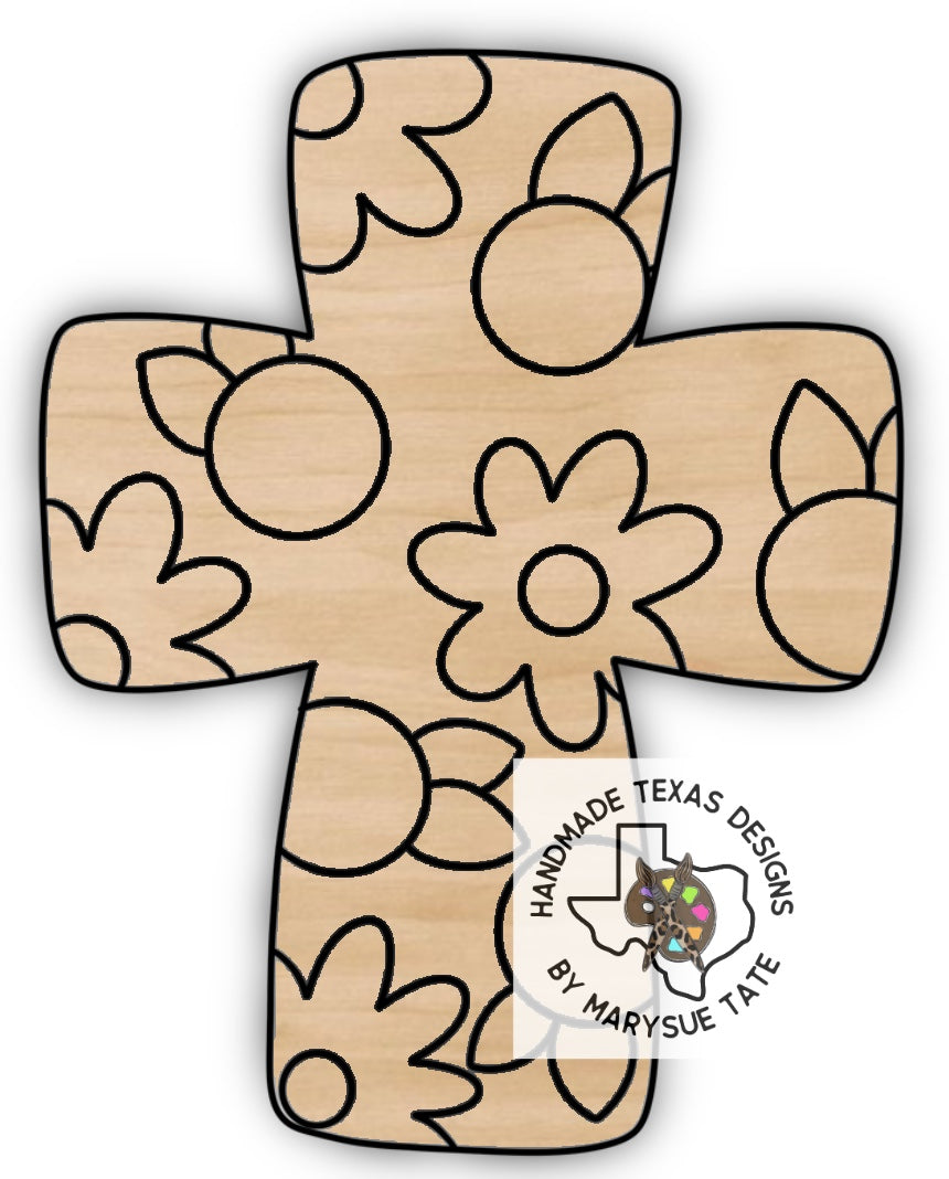 Teal Flower Cross - Handmade Texas Designs