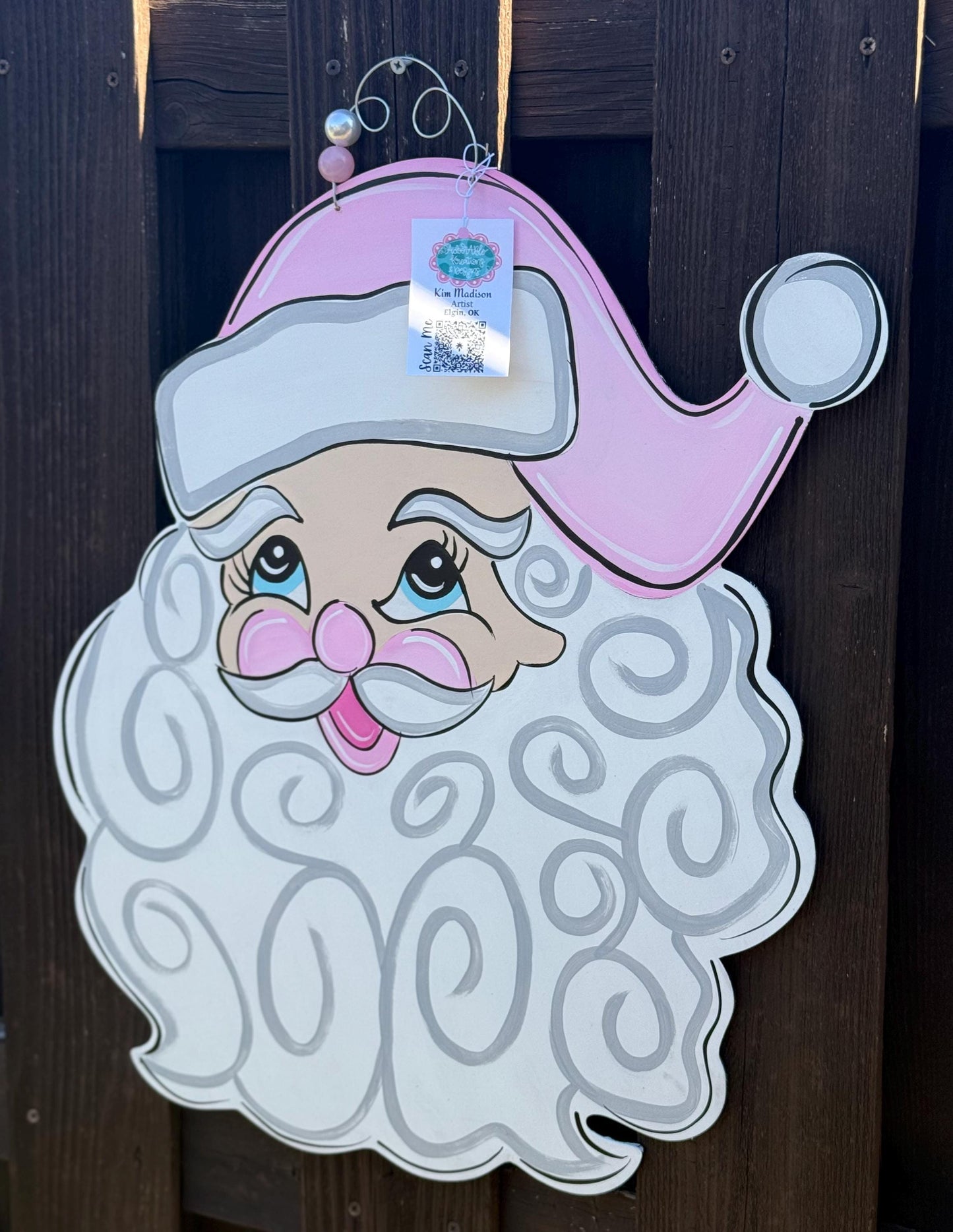 Hand Painted Santa Claus Head Door Hanger, Christmas Decor