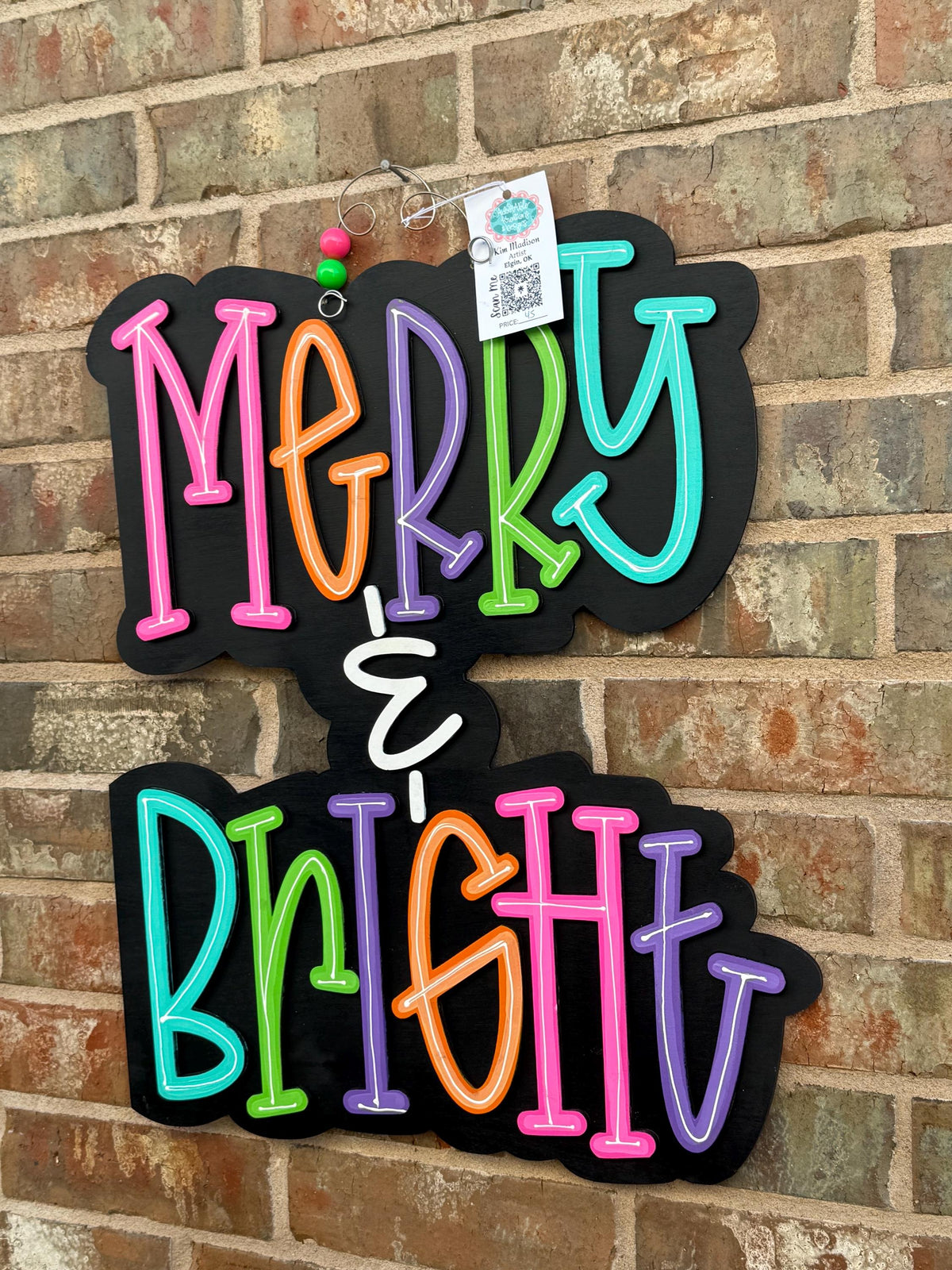 Merry & Bright Christmas Door Hanger: 3D Wood Holiday Decor