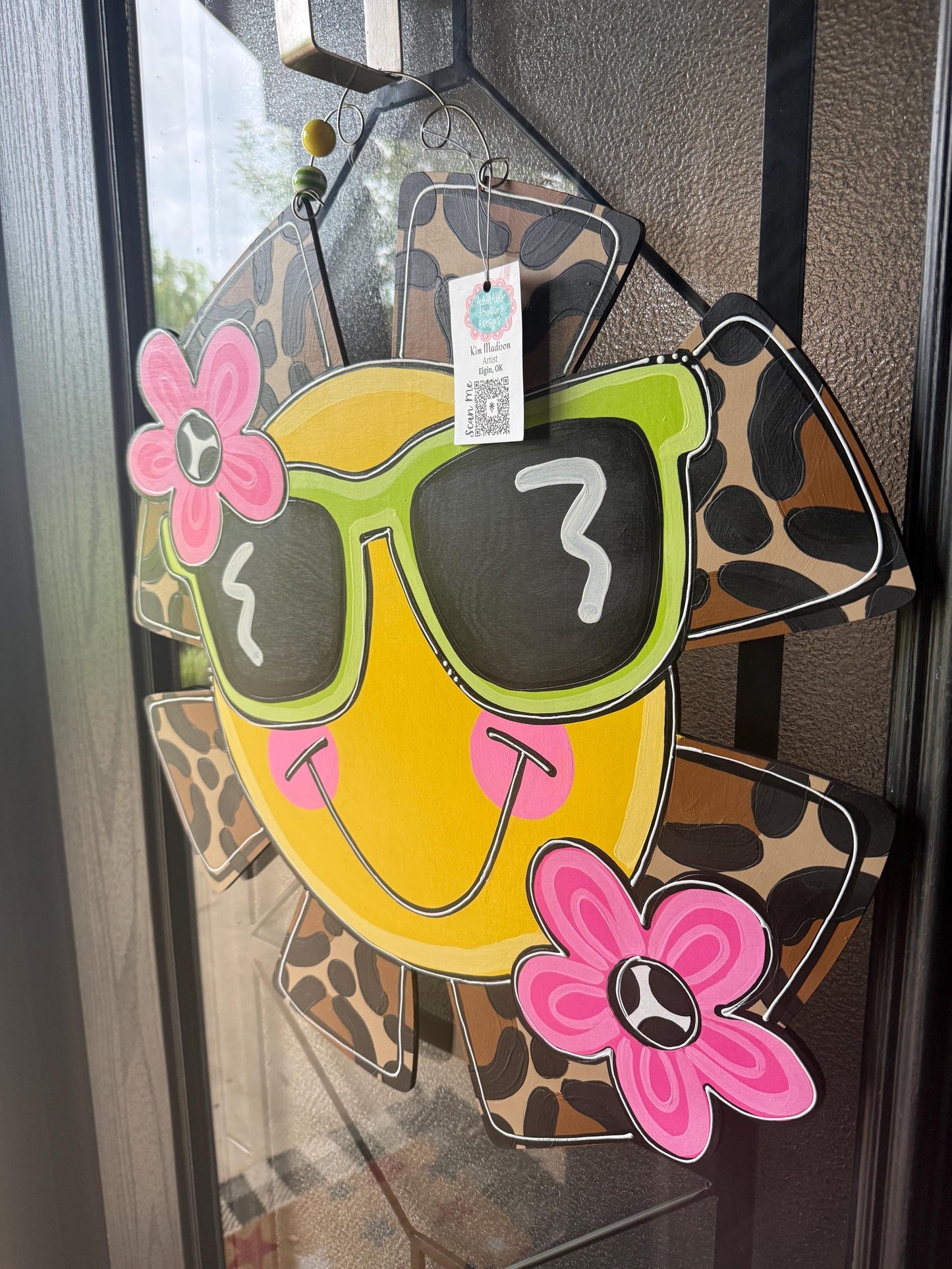 Sun with flowers Door Hanger with Sunglasses, Beach Decor, 22"x22"