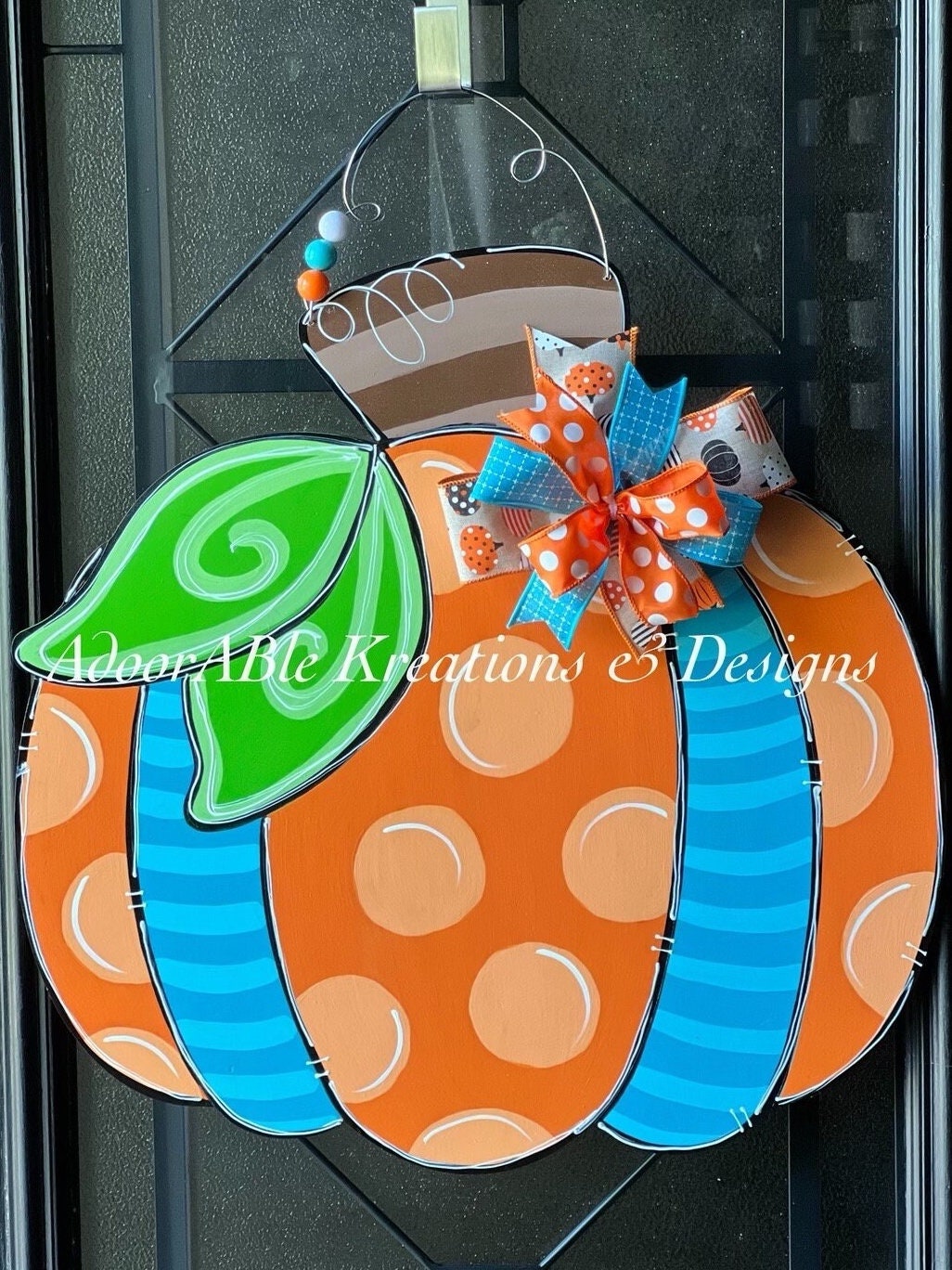 Polka Dot Pumpkin Door Hanger, Fall Decor