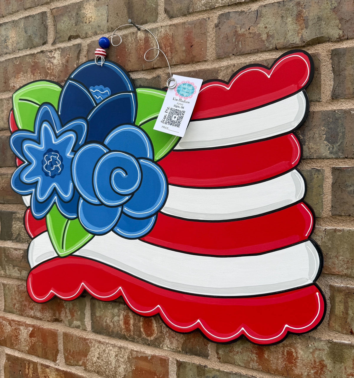 Scalloped Floral Flag door hanger, Merica, USA, 4th of July, Independence Day, 19"x23"