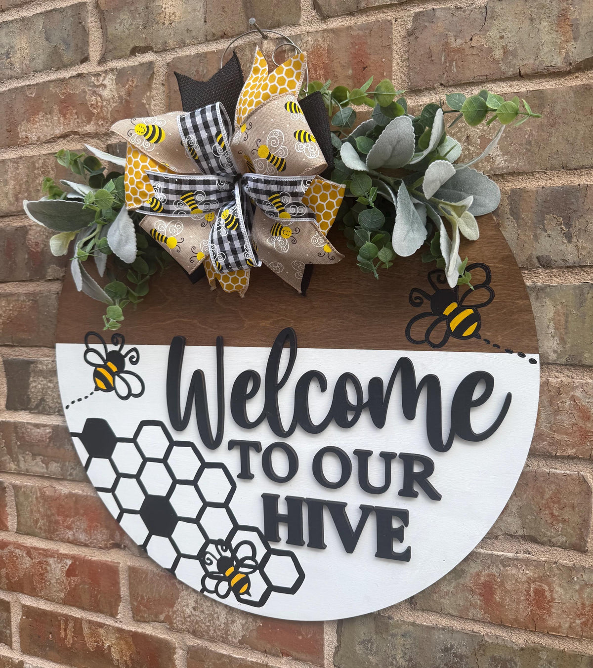 3D Welcome To Our Hive Door Hanger, Everyday Decor (20" Round)