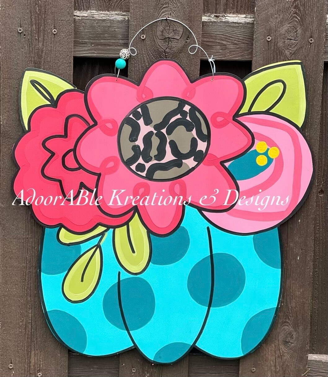 Floral Pumpkin Door Hanger, Fall Thanksgiving Decor, Hand Painted