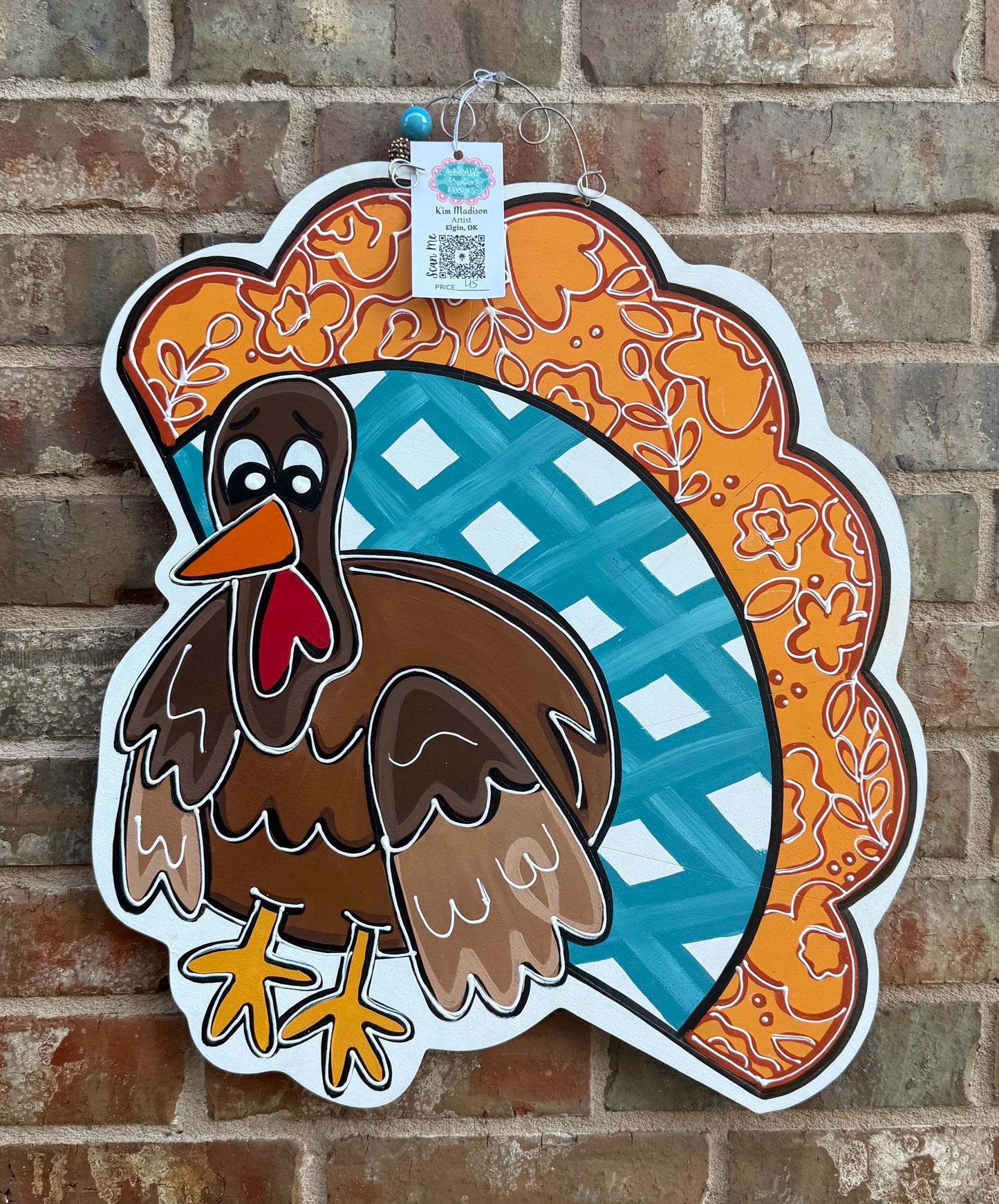 Hand-Painted Turkey Door Hanger - Fall Thanksgiving Decor