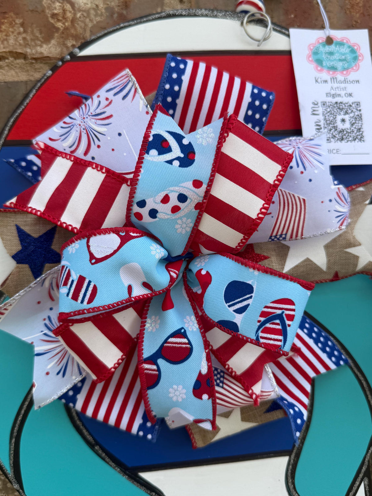 Patriotic Flip Flops Door Hanger with 2 real bows, Patriotic Decor, 21"x22"