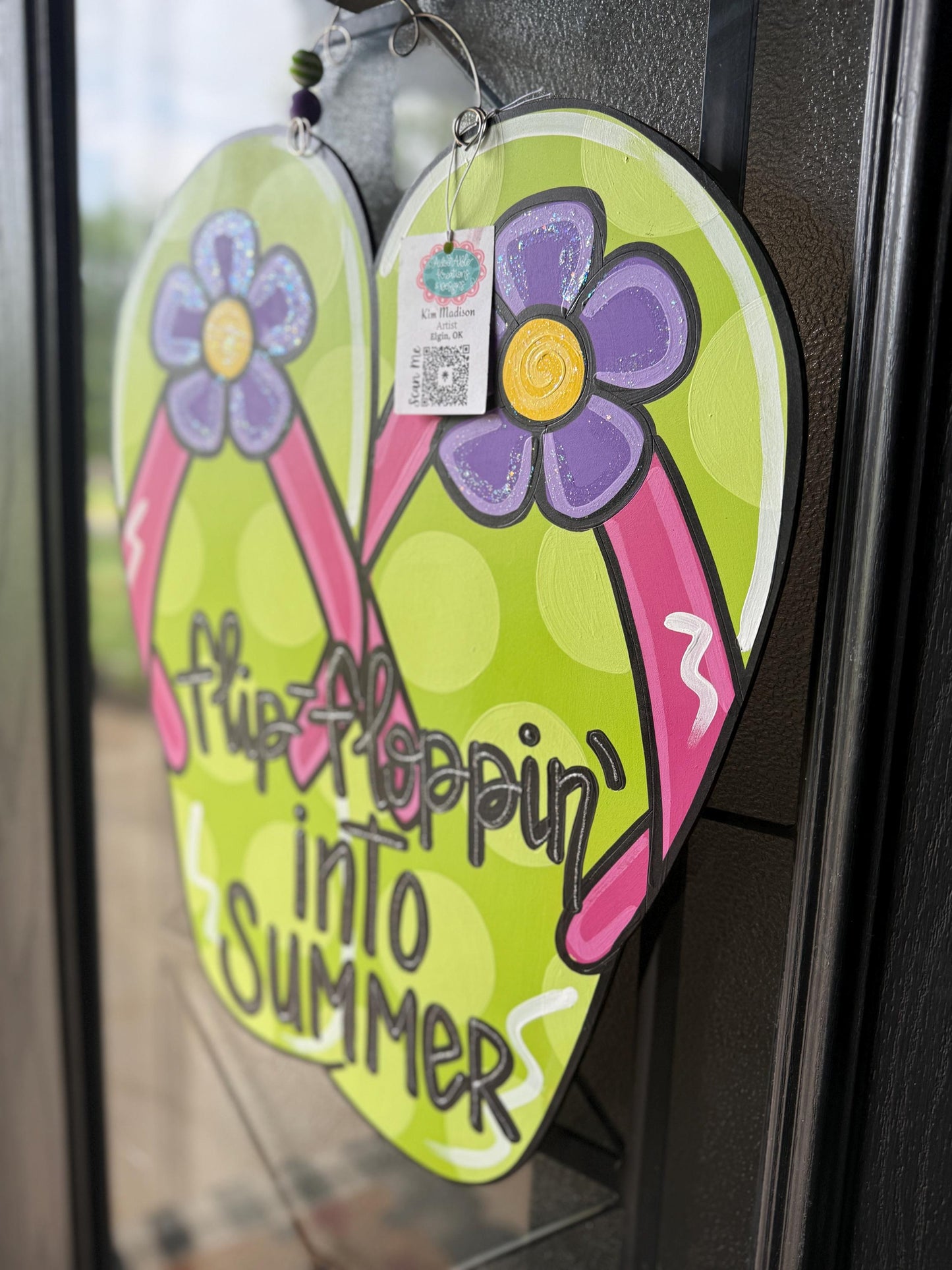 Flip Flopping into Summer Door Hanger, Painted Wood Decor, 19"x23"