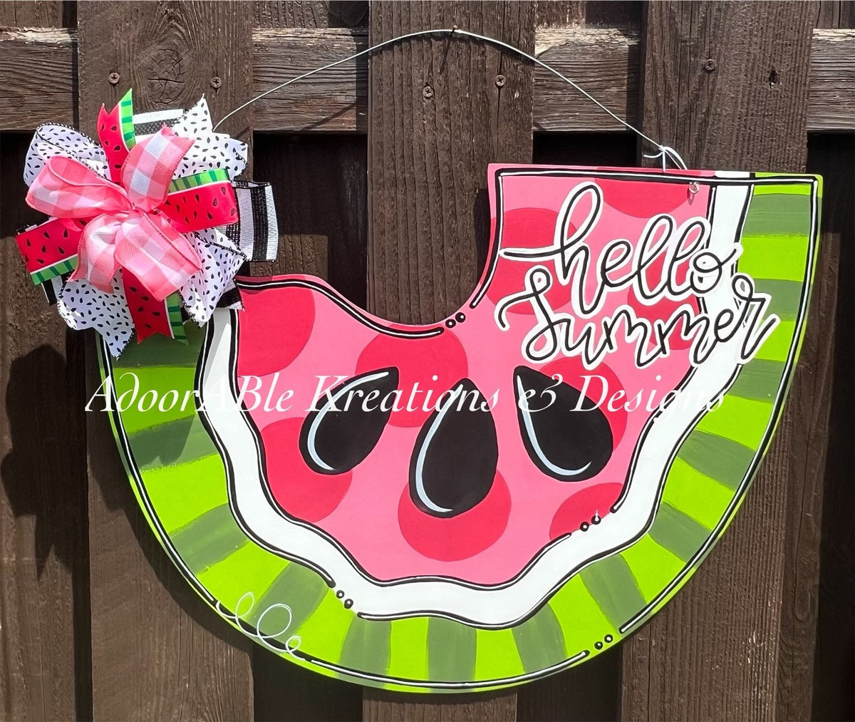 Hello Summer Watermelon Door Hanger, Painted Birch Decor (18"x23")