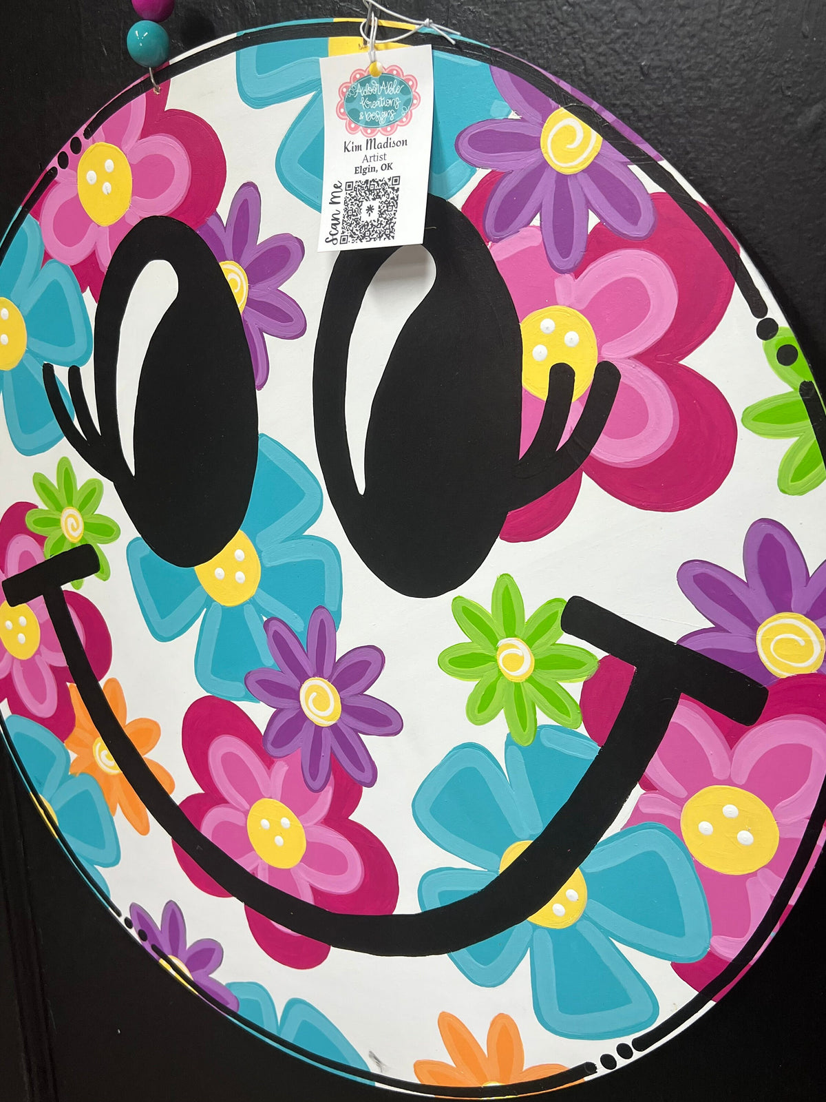 Floral Smile Summer Door Hanger, Round Birch Wreath