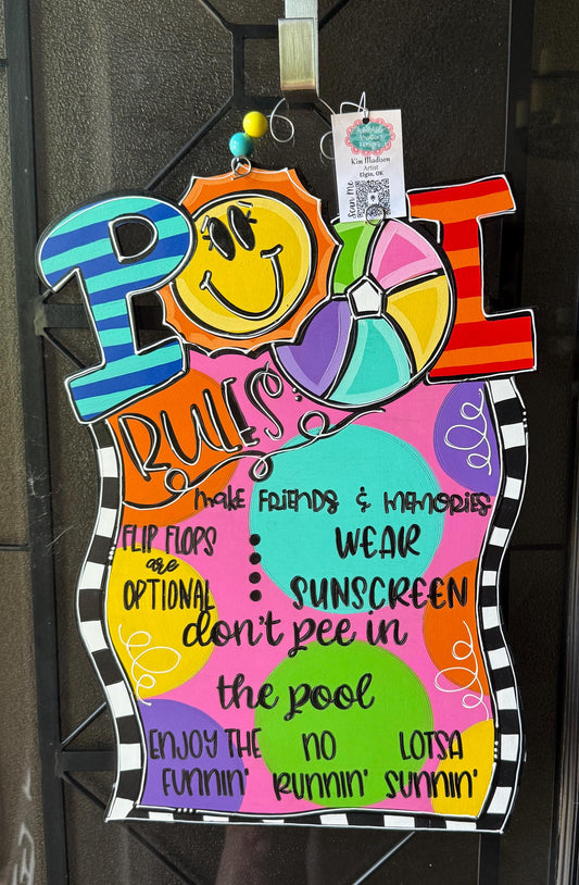 Pool Rules, Pool, door hanger, Summer, 17"x23"