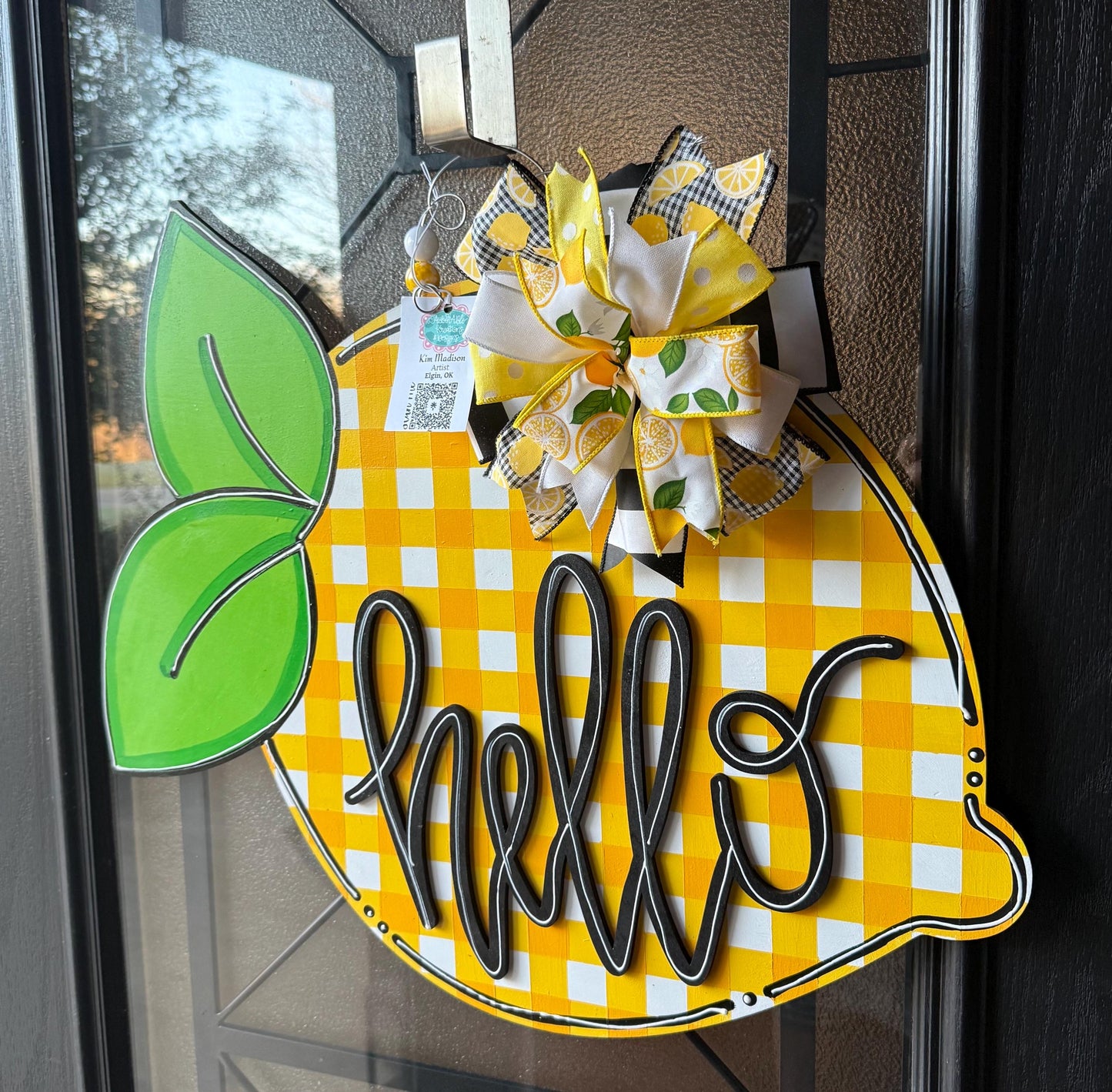 Plaid Lemon Door Hanger, Hello Summer Wreath, Handmade