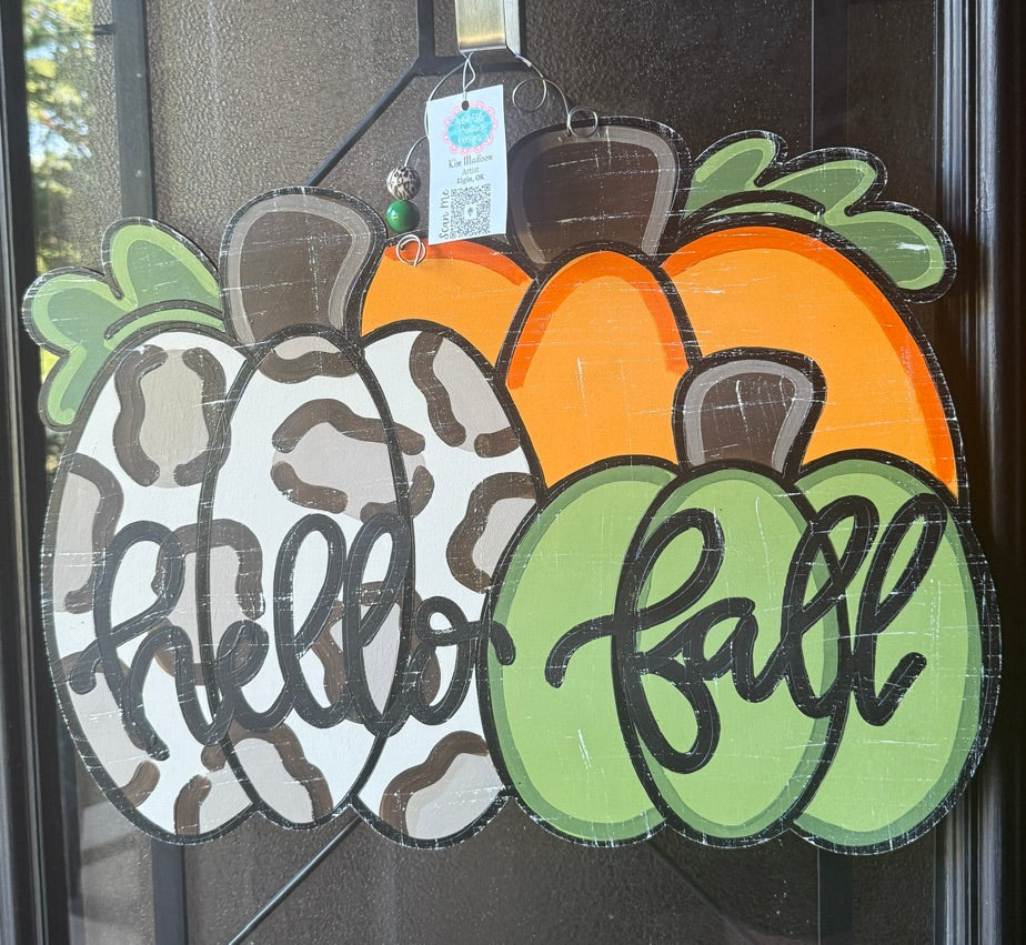 Hello Fall Pumpkin Trio Door Hanger