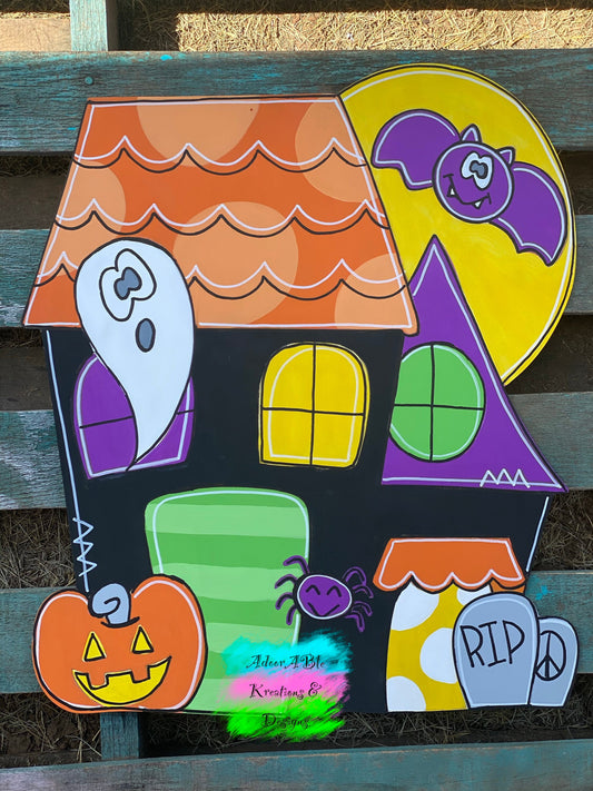 Haunted House Halloween Door Hanger: Bats, Spiders & Pumpkins