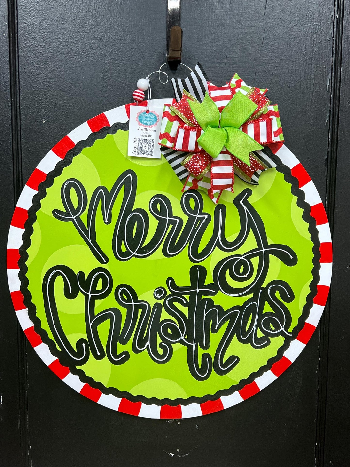 Merry Christmas Door Hanger, Round Birch Wood, Holiday Decor