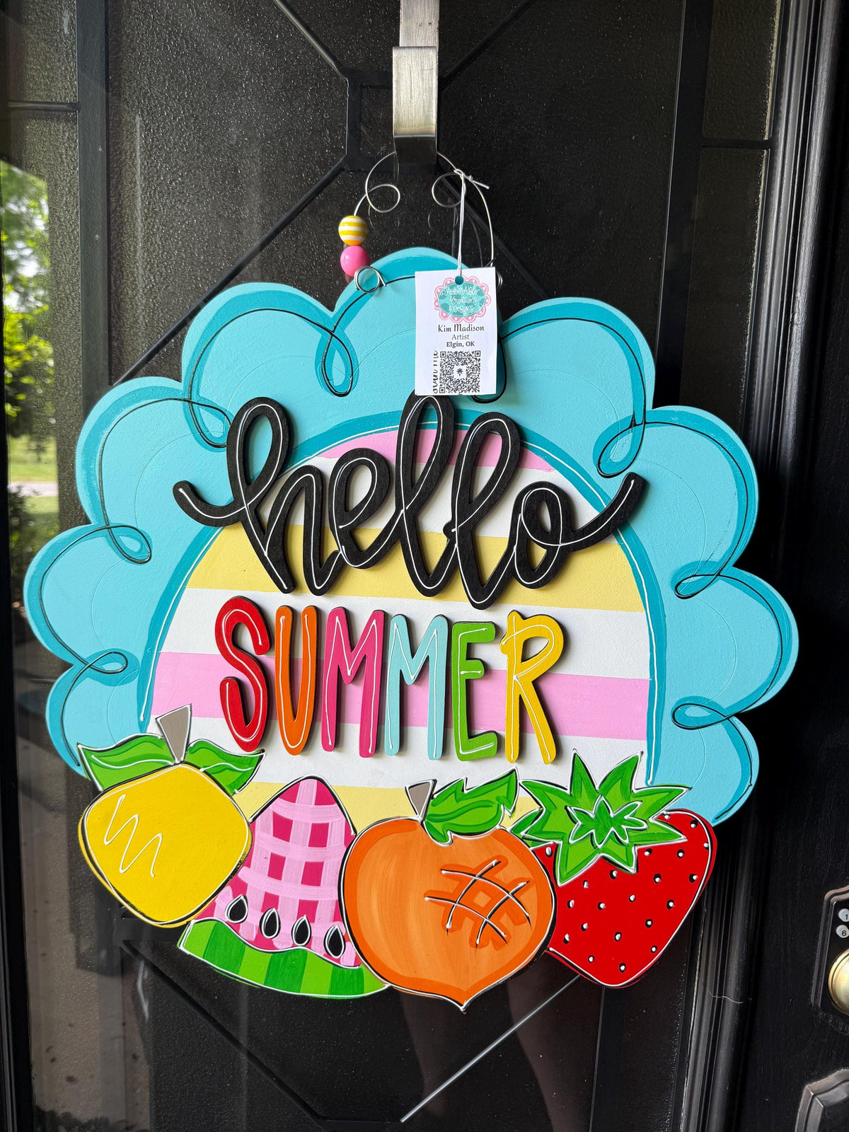 Hello Summer Fruit Door Hanger: Hand-Painted Birch Wood Decor