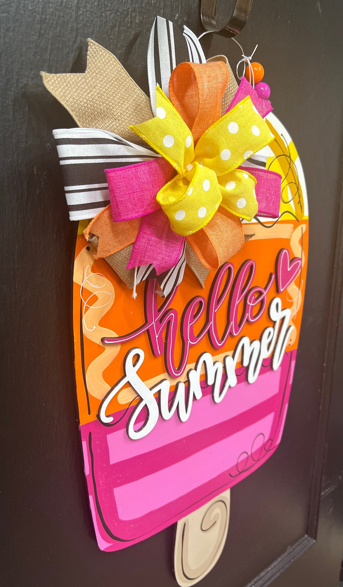 3D Hello Summer Popsicle Door Hanger, Painted Birch, Summer Decor (13”x23")