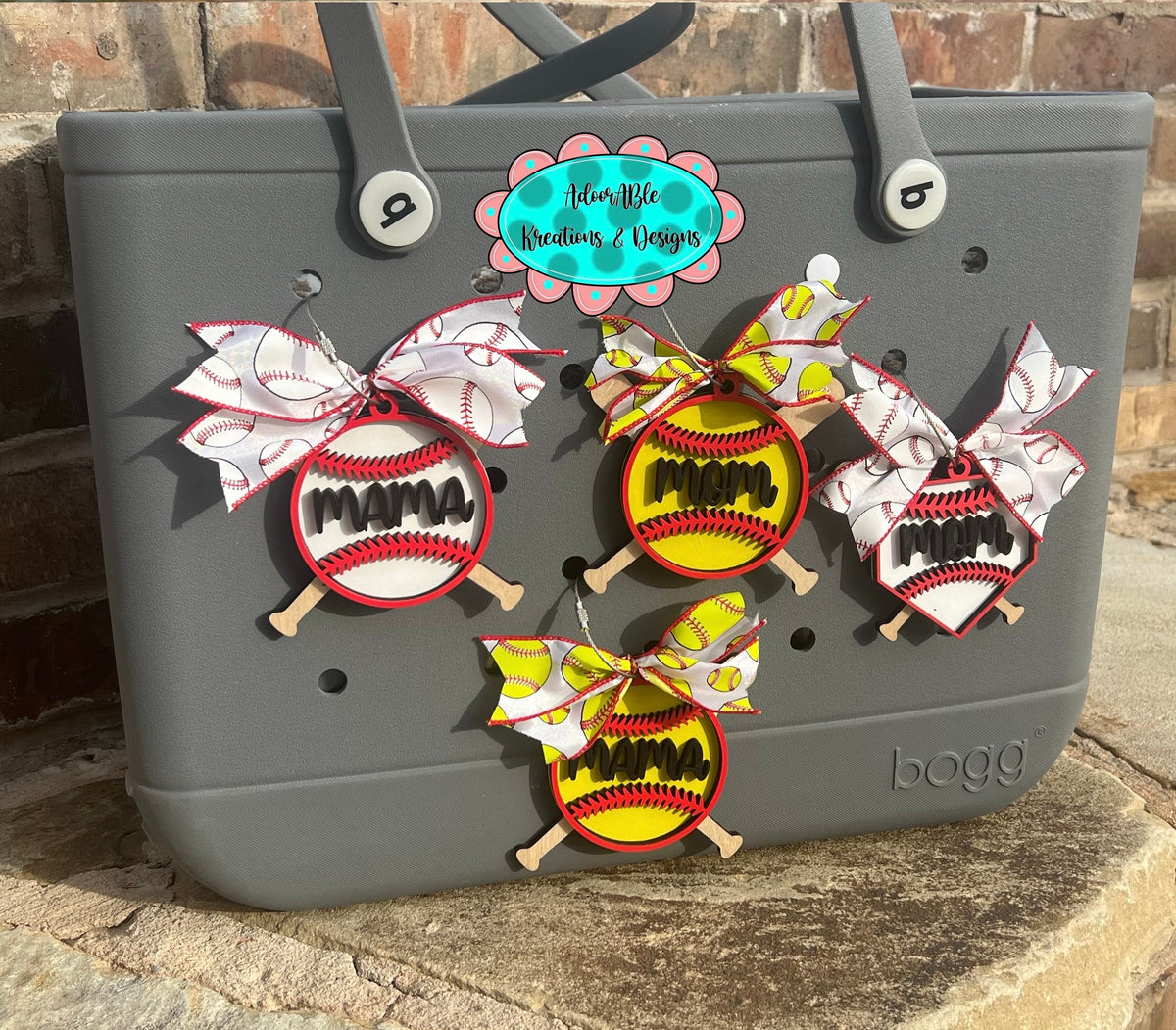 Personalized Baseball Softball Bogg Bag Tag, 3D Plywood Mom Charm