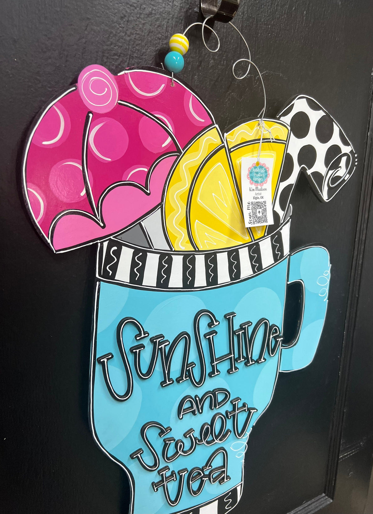 Sunshine & Sweet Tea Cup Door Hanger, Summer Decor (17"x23")