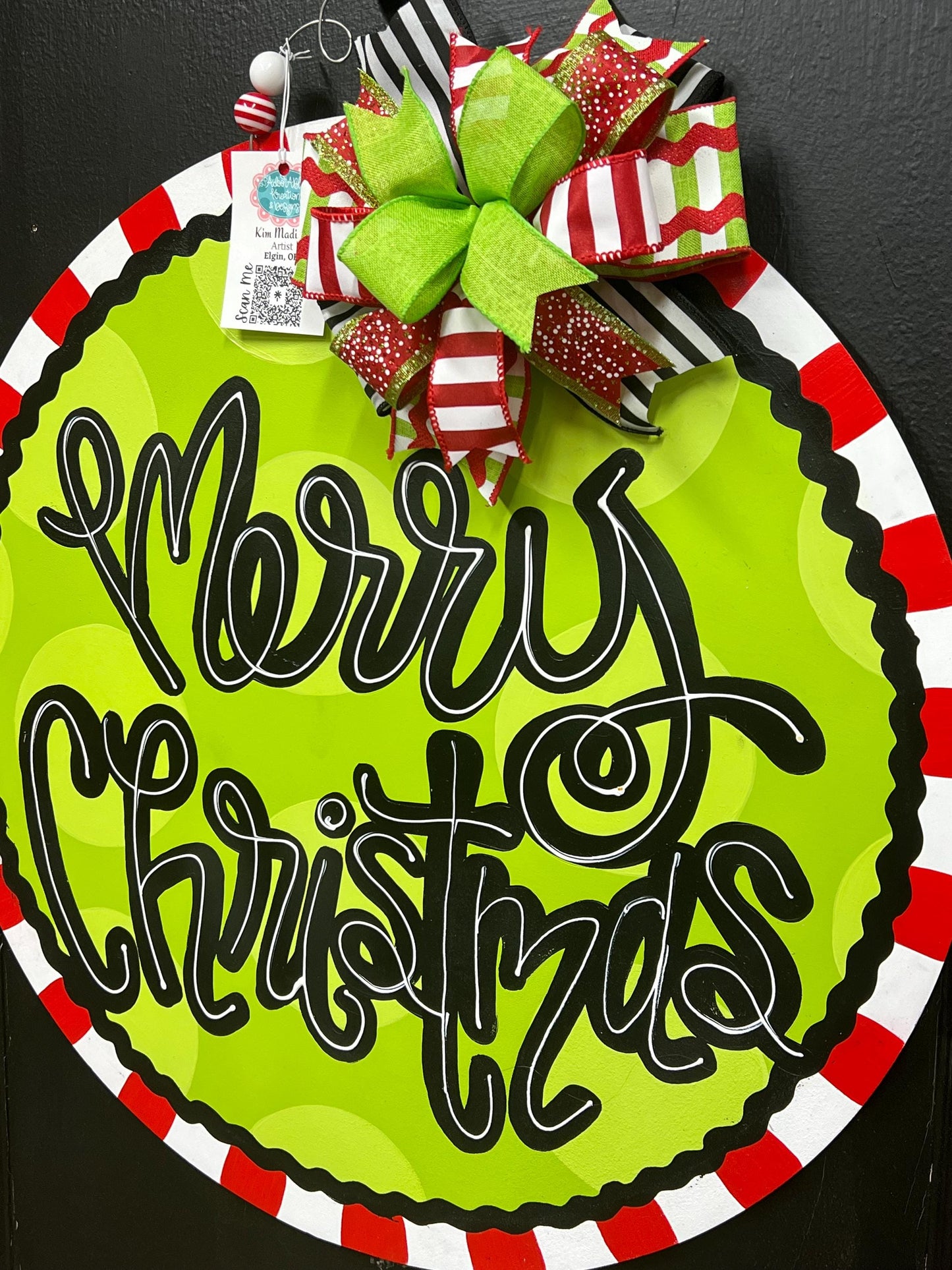Merry Christmas Door Hanger, Round Birch Wood, Holiday Decor