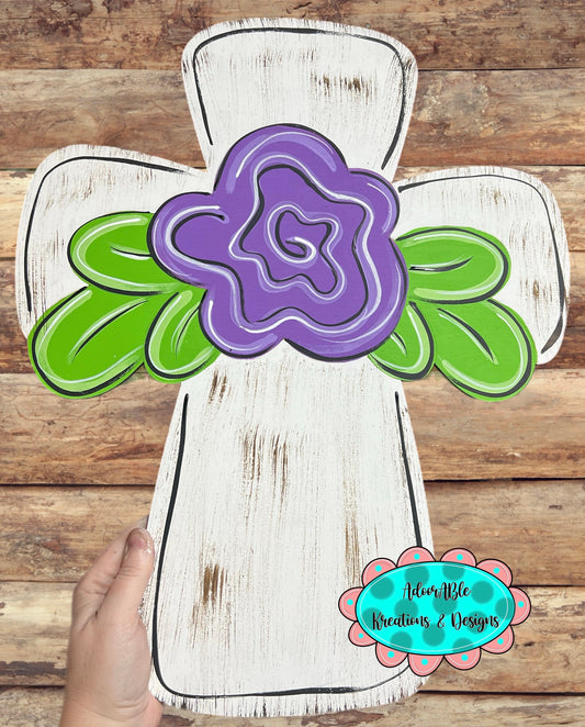 Floral Cross Door Hanger, Easter Spring Decor (19"x21")