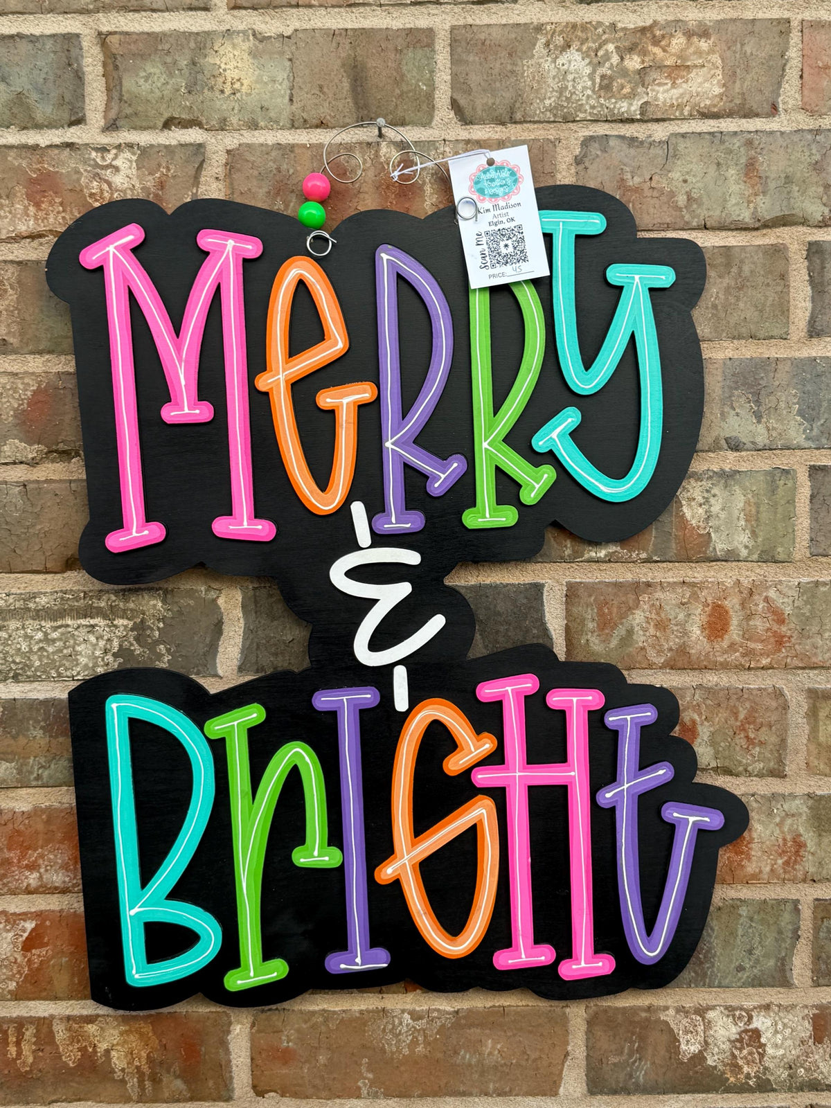 Merry & Bright Christmas Door Hanger: 3D Wood Holiday Decor