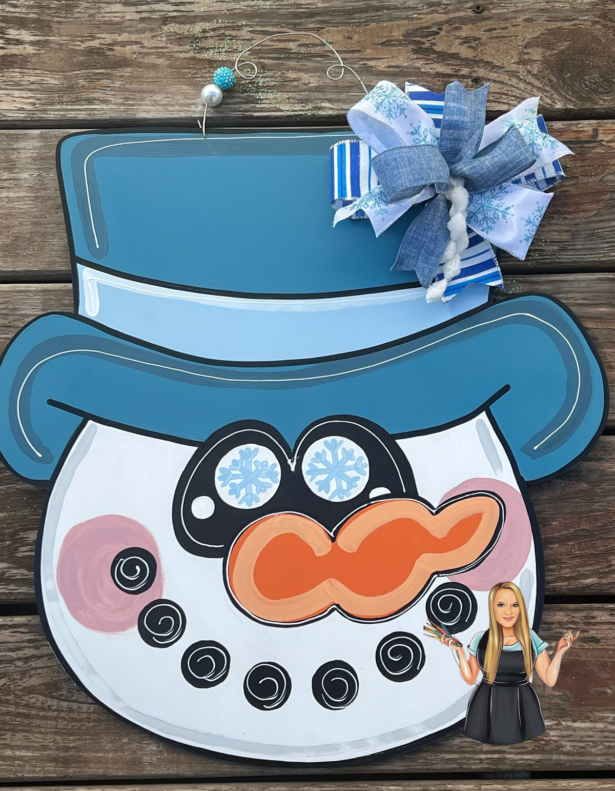 Hand Painted Snowman Door Hanger, Winter Holiday Decor (19x23)