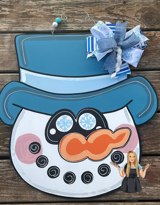 Hand Painted Snowman Door Hanger, Winter Holiday Decor (19x23)