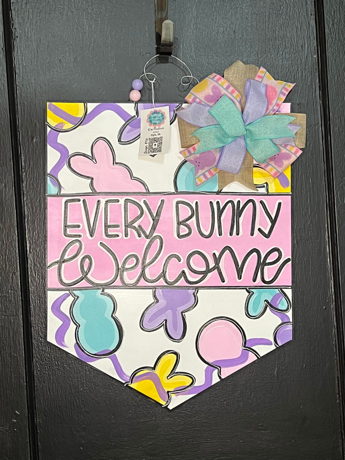 Peep Easter Door Hanger, Every Bunny Welcome Spring Decor, 19”x22”