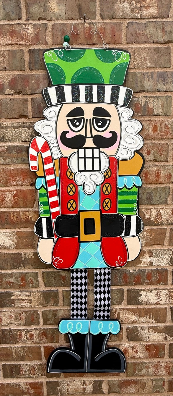 Giant Nutcracker Candy Cane with Ribbon Legs Door Hanger